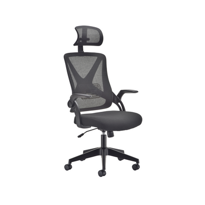 Mesh Back Chair 5 – Folding Arms / Black