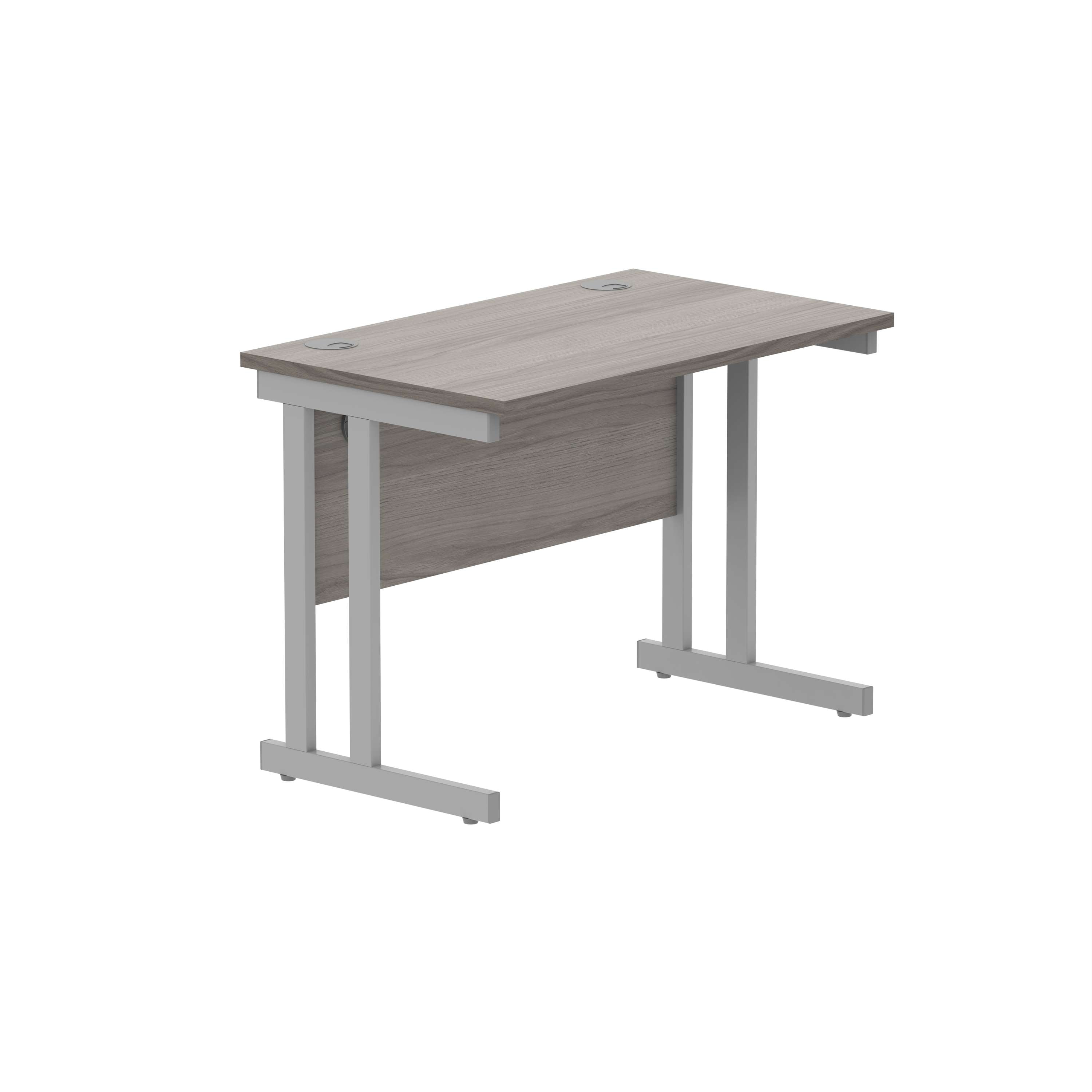 Office Rectangular Desk with Steel Double Upright Cantilever Frame (FSC) | 1000X600 | Alaskan Grey Oak/Silver