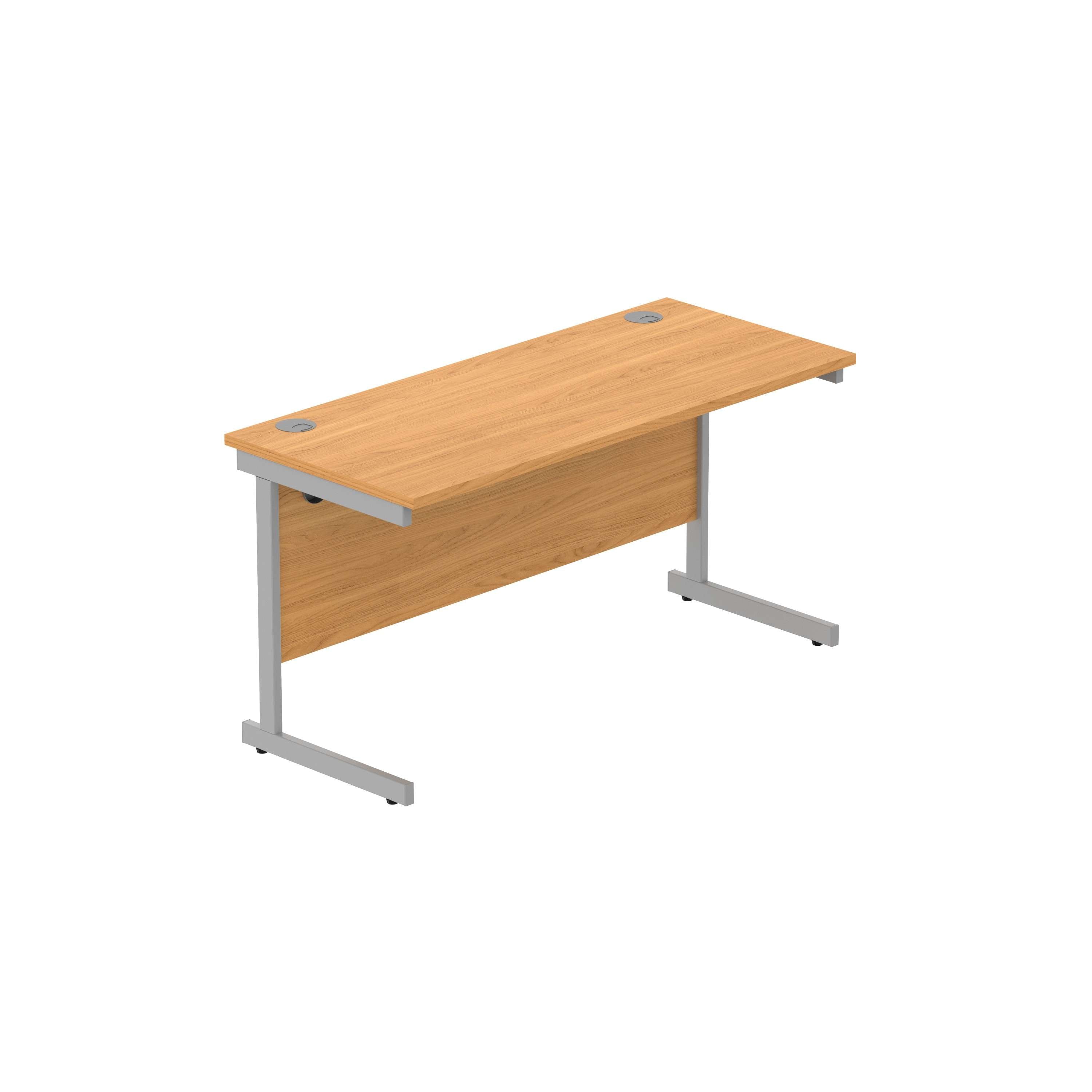 Office Rectangular Desk with Steel Single Upright Cantilever Frame (FSC) | 1400X600 | Norwegian Beech/Silver