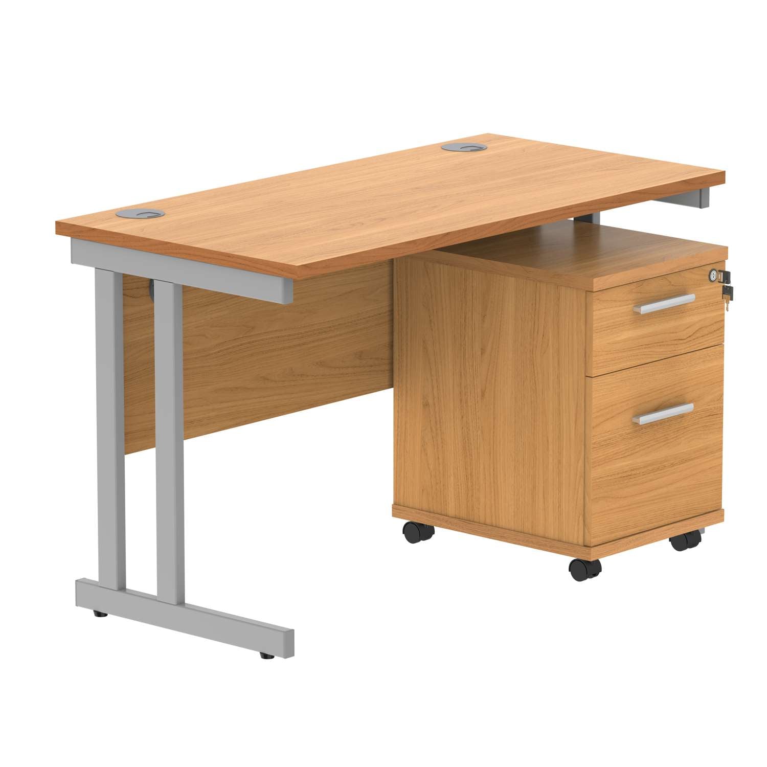 Double Upright Rectangular Desk + 2 Drawer Mobile Under Desk Pedestal (FSC)