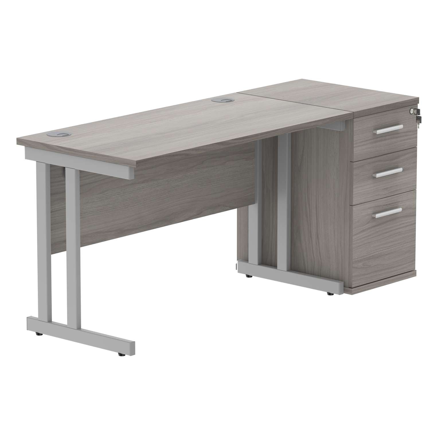 Double Upright Rectangular Desk + Desk High Pedestal (FSC)