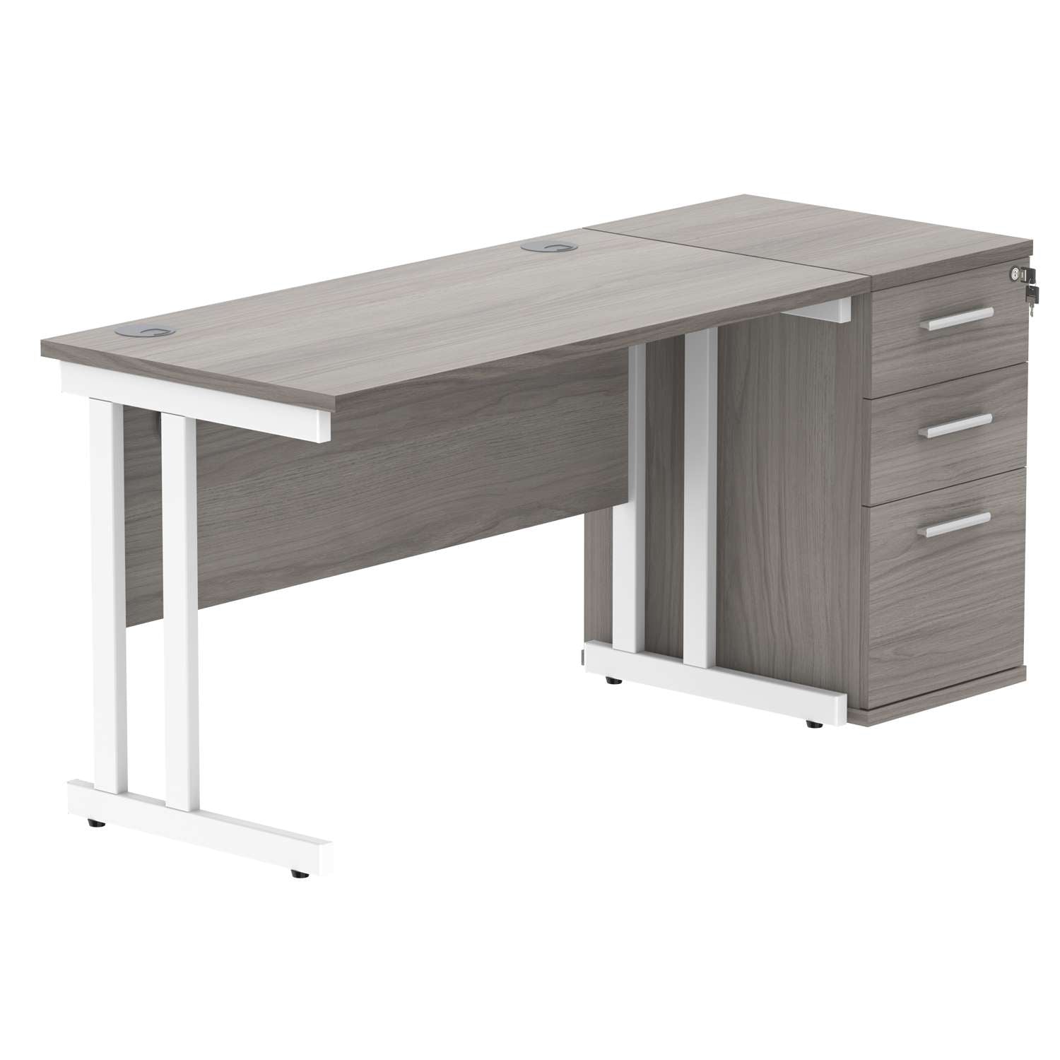 Double Upright Rectangular Desk + Desk High Pedestal (FSC)