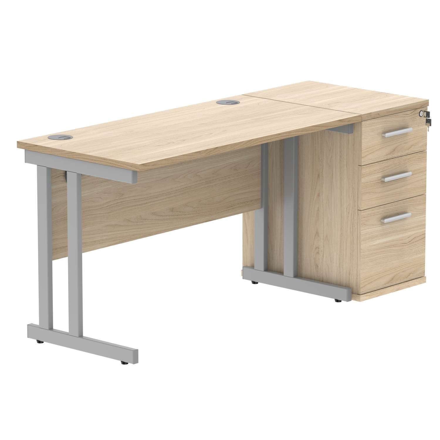 Double Upright Rectangular Desk + Desk High Pedestal (FSC)