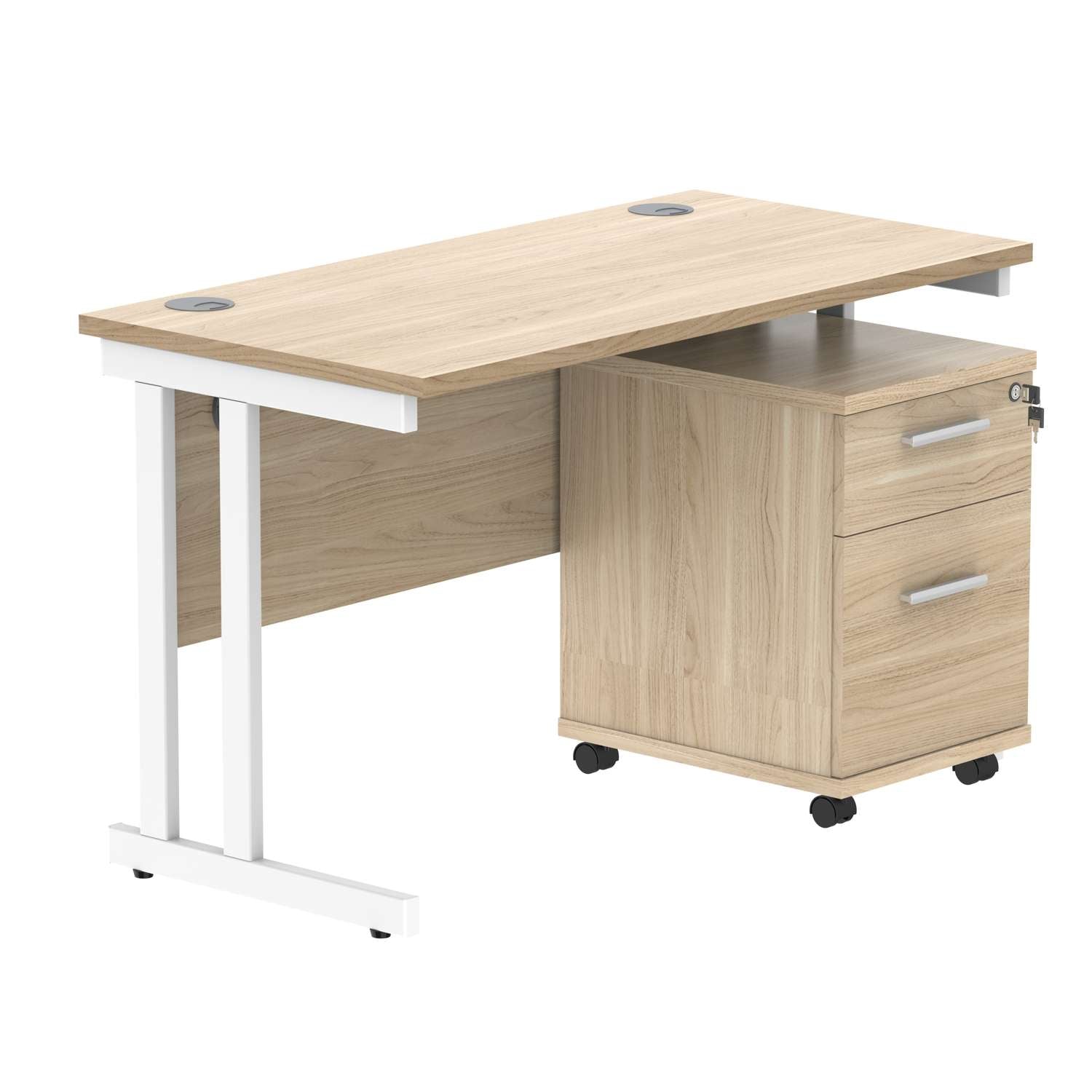 Double Upright Rectangular Desk + 2 Drawer Mobile Under Desk Pedestal (FSC)