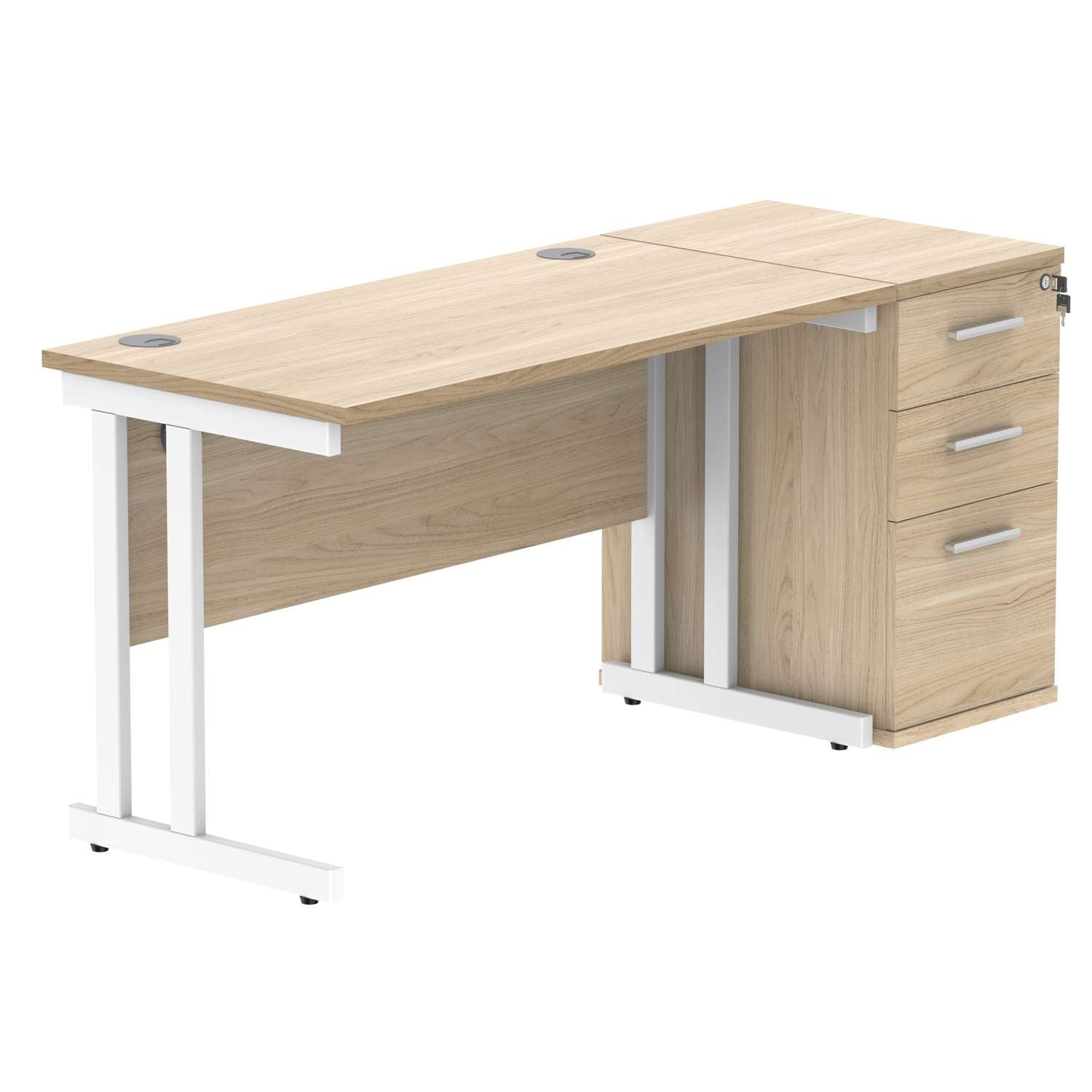 Double Upright Rectangular Desk + Desk High Pedestal (FSC)