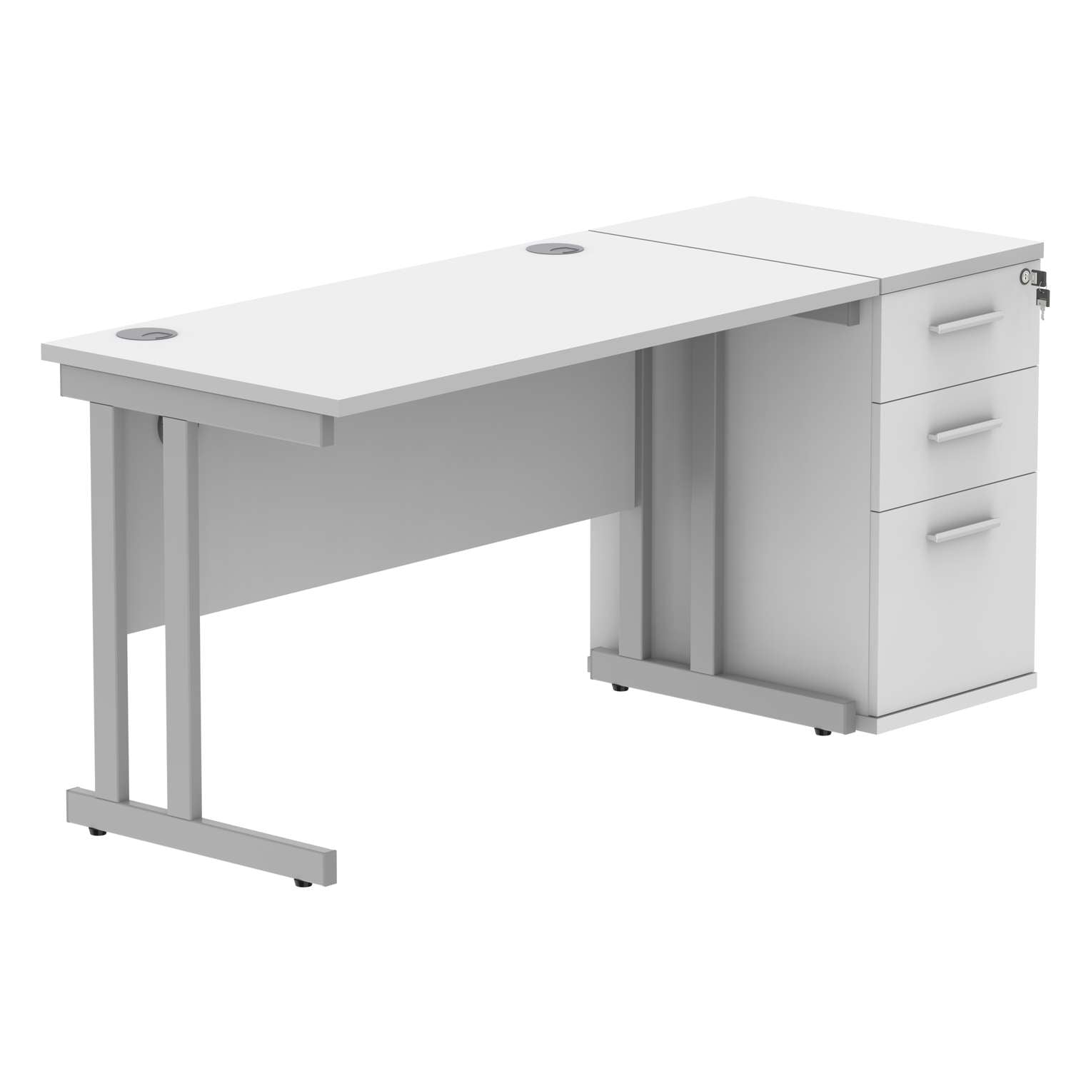 Double Upright Rectangular Desk + Desk High Pedestal (FSC)