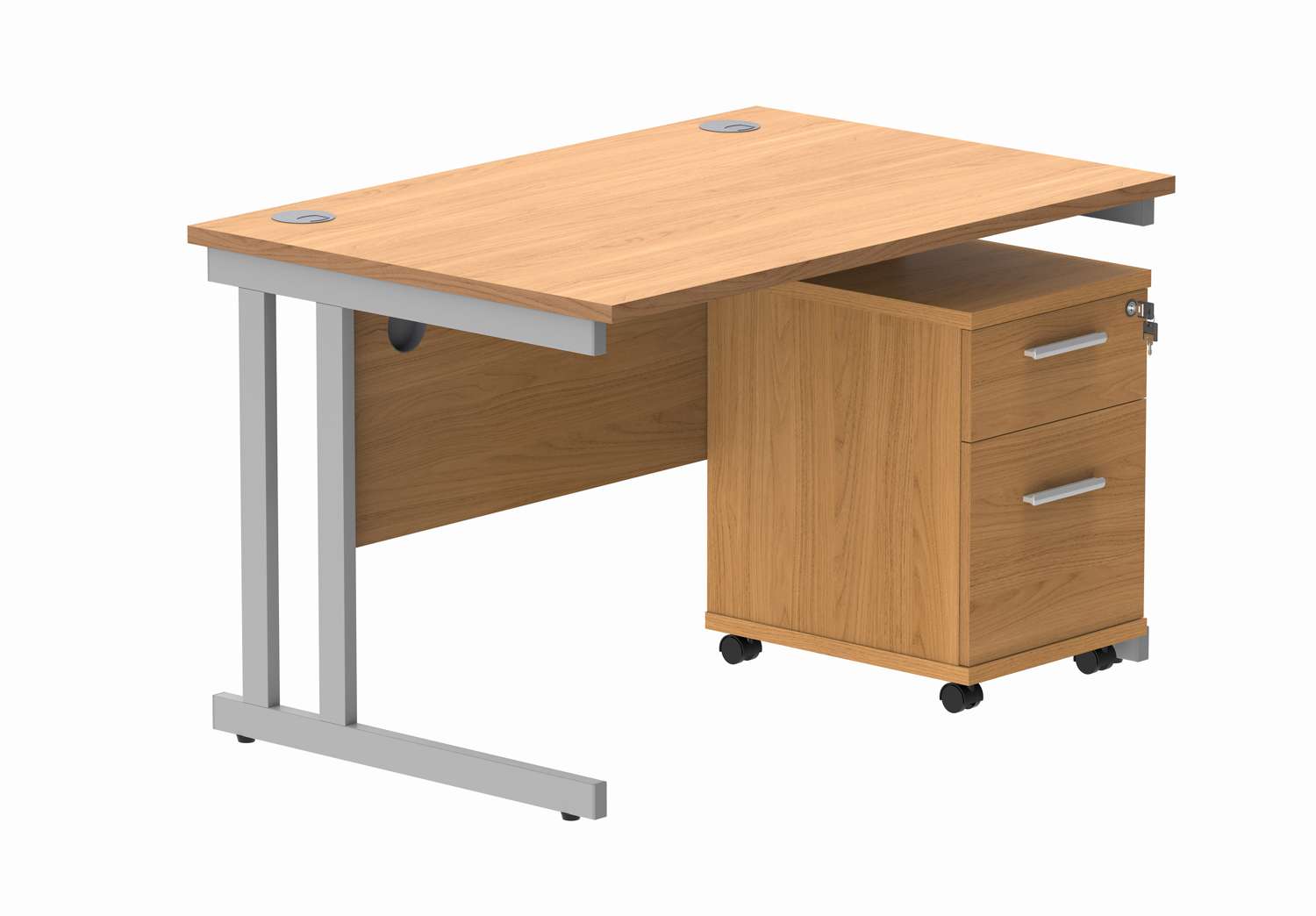 Double Upright Rectangular Desk + 2 Drawer Mobile Under Desk Pedestal (FSC)