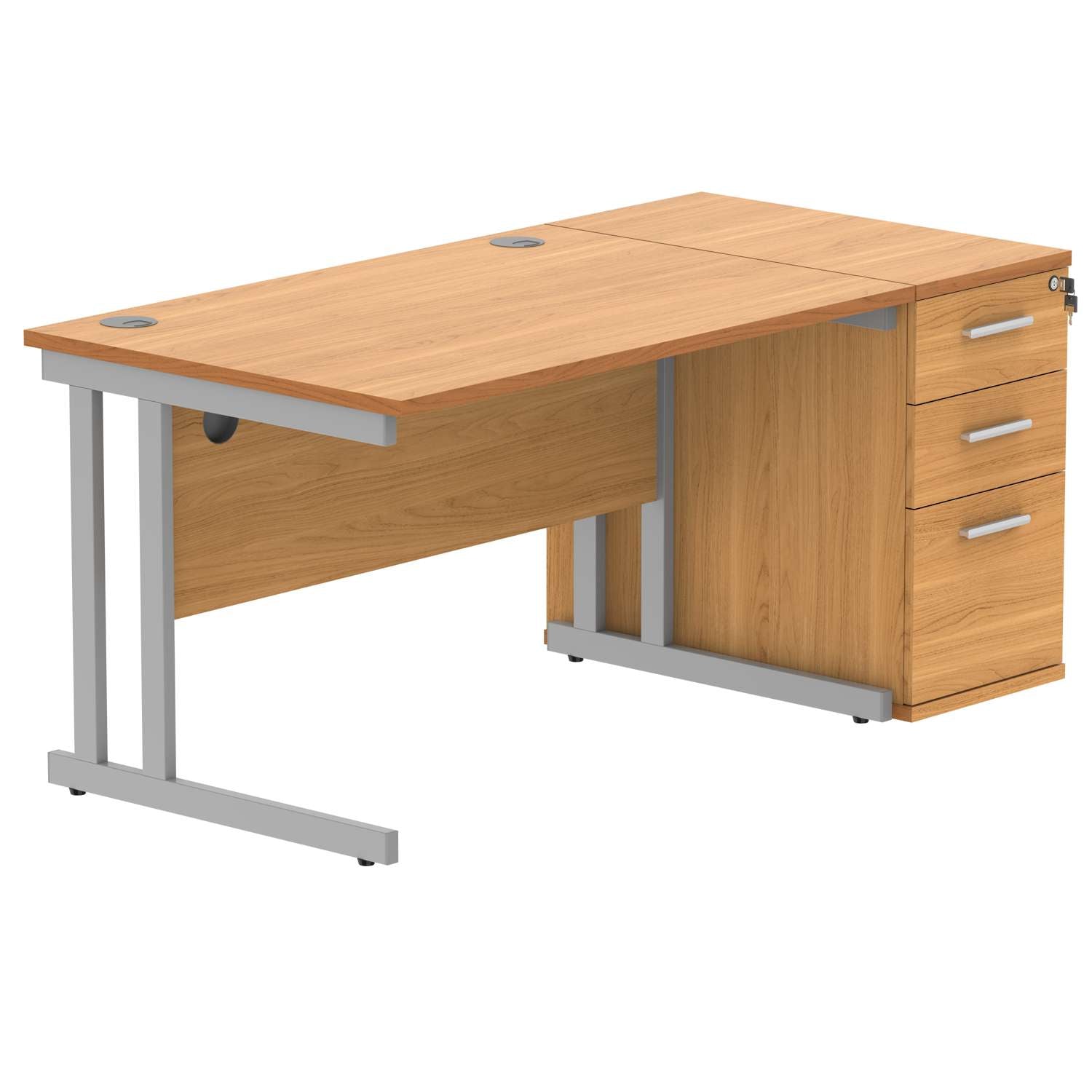 Double Upright Rectangular Desk + Desk High Pedestal (FSC)