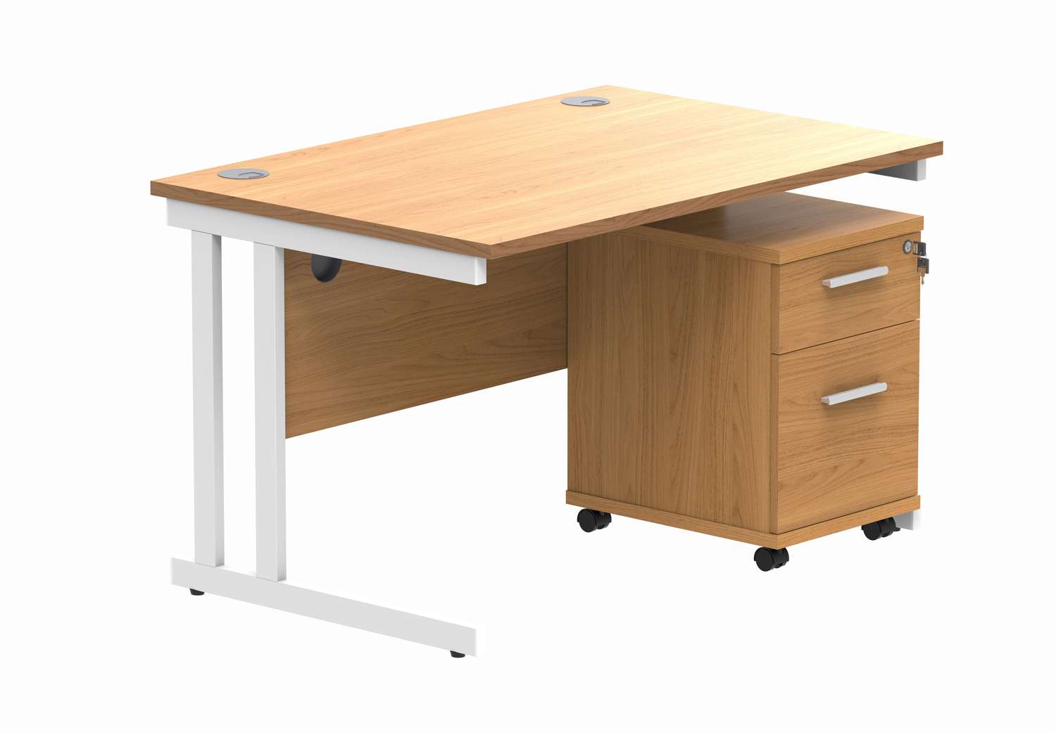 Double Upright Rectangular Desk + 2 Drawer Mobile Under Desk Pedestal (FSC)