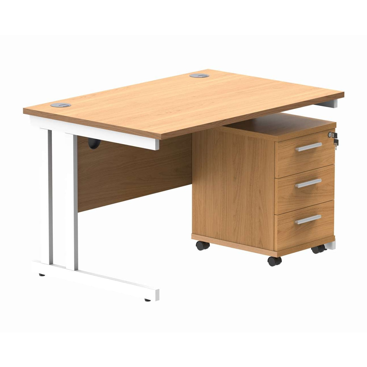 Double Upright Rectangular Desk + 3 Drawer Mobile Under Desk Pedestal (FSC)