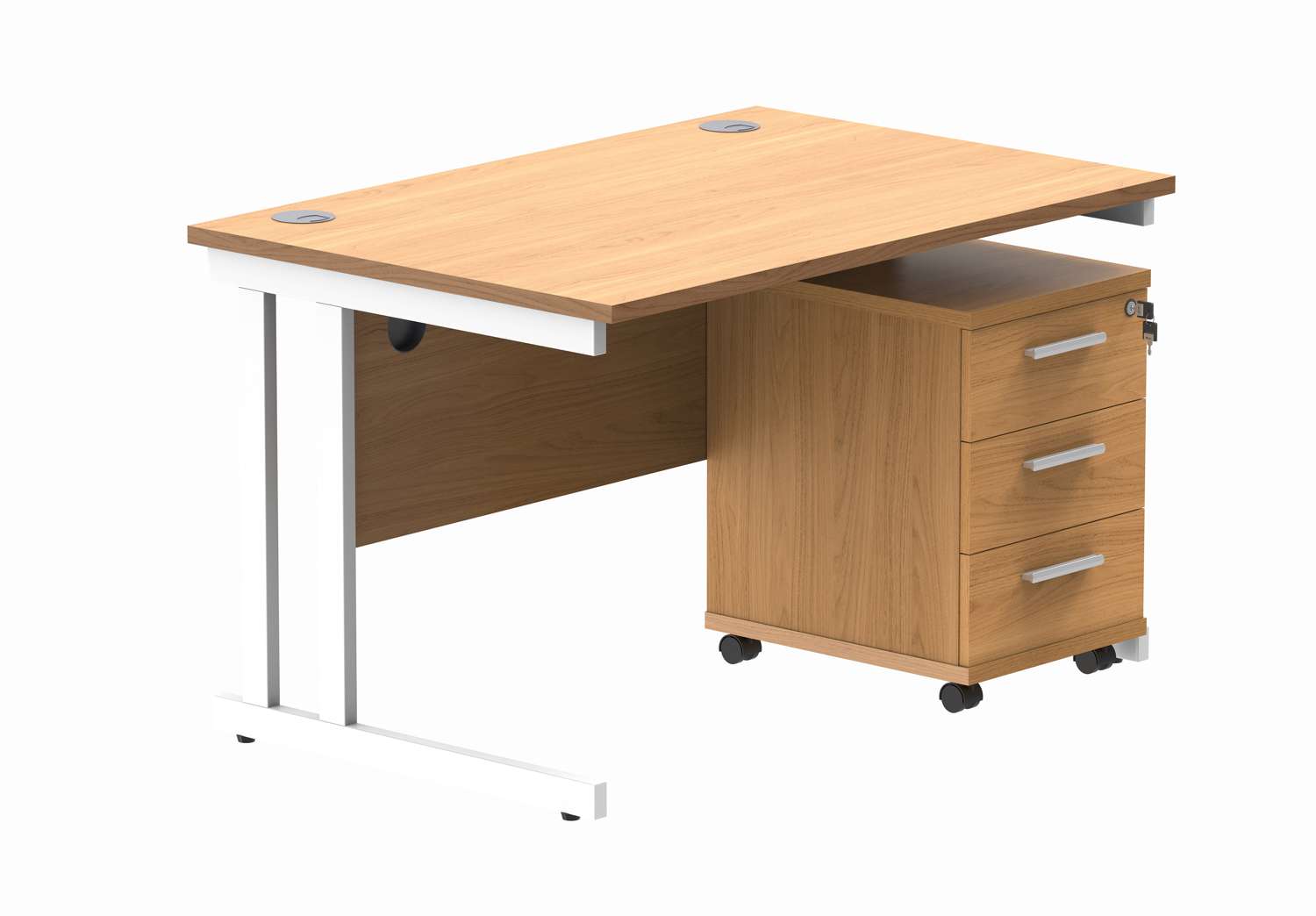 Double Upright Rectangular Desk + 3 Drawer Mobile Under Desk Pedestal (FSC)