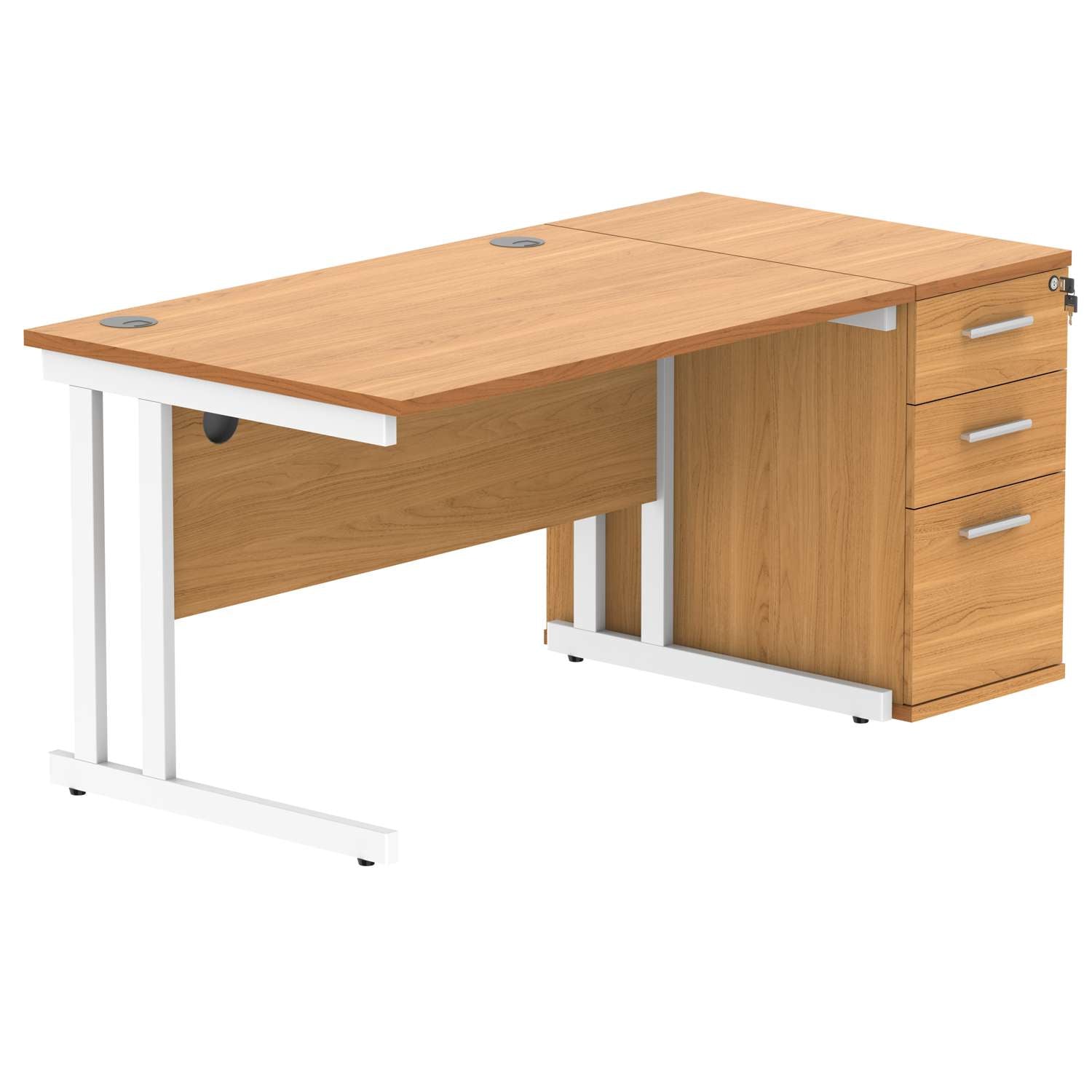 Double Upright Rectangular Desk + Desk High Pedestal (FSC)