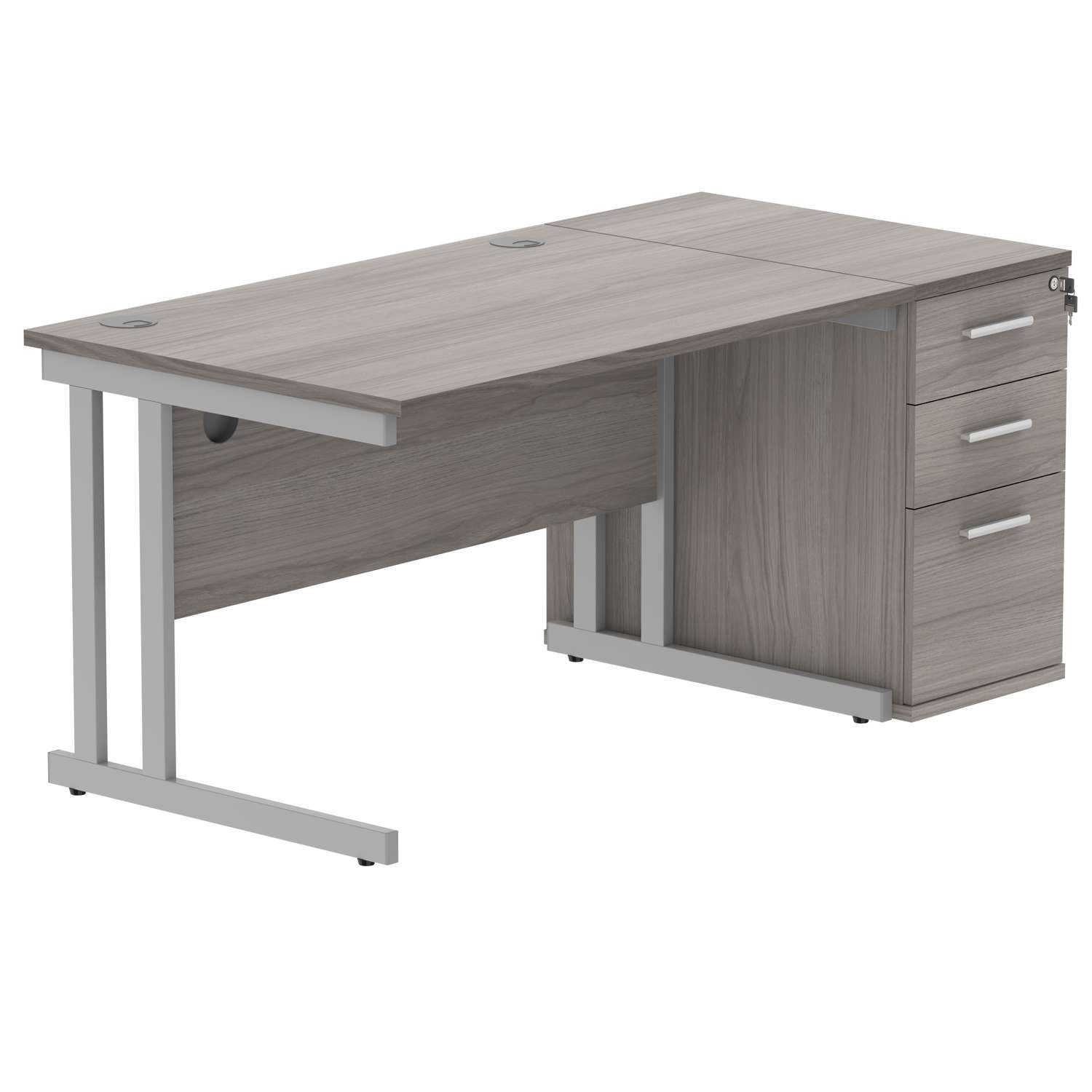 Double Upright Rectangular Desk + Desk High Pedestal (FSC)