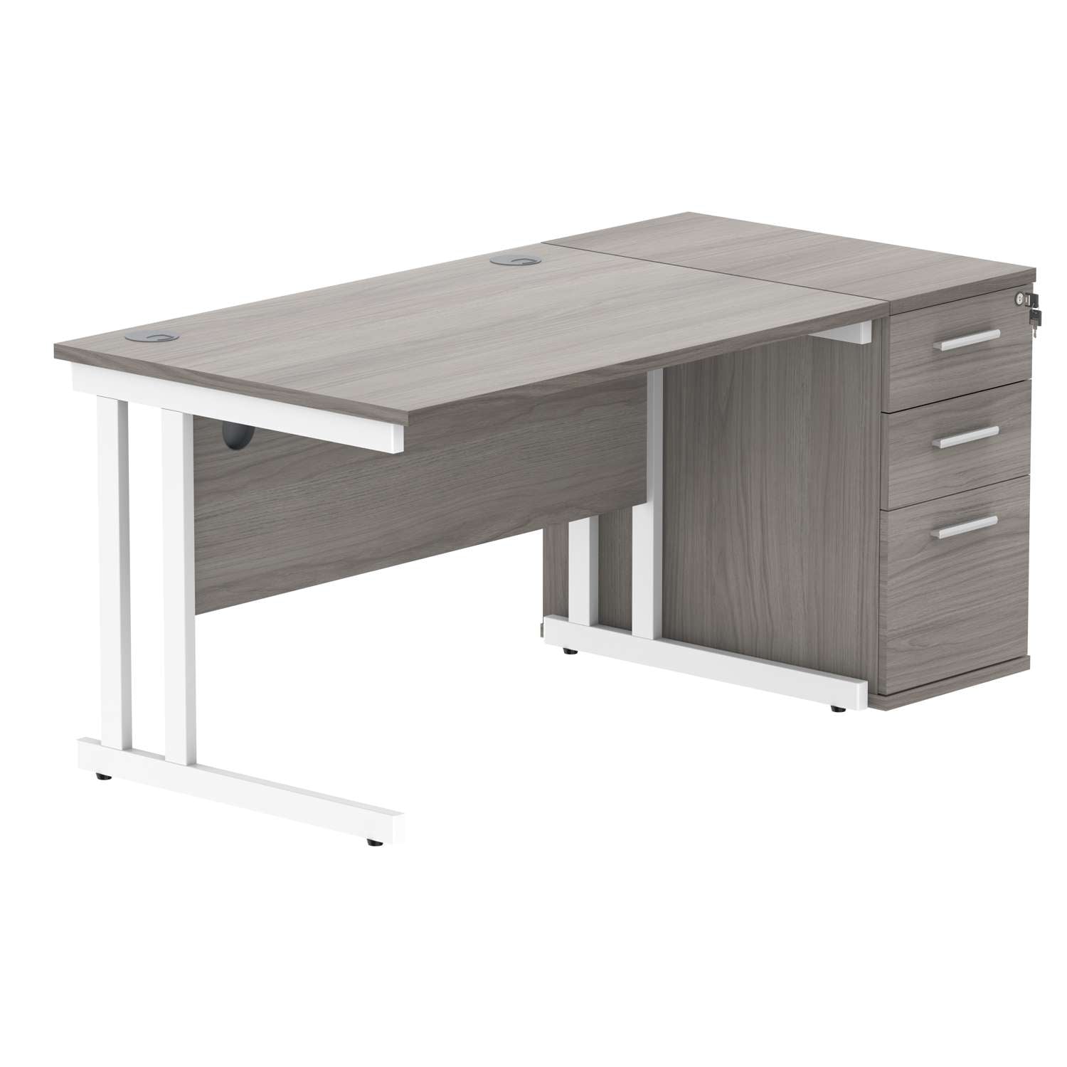 Double Upright Rectangular Desk + Desk High Pedestal (FSC)