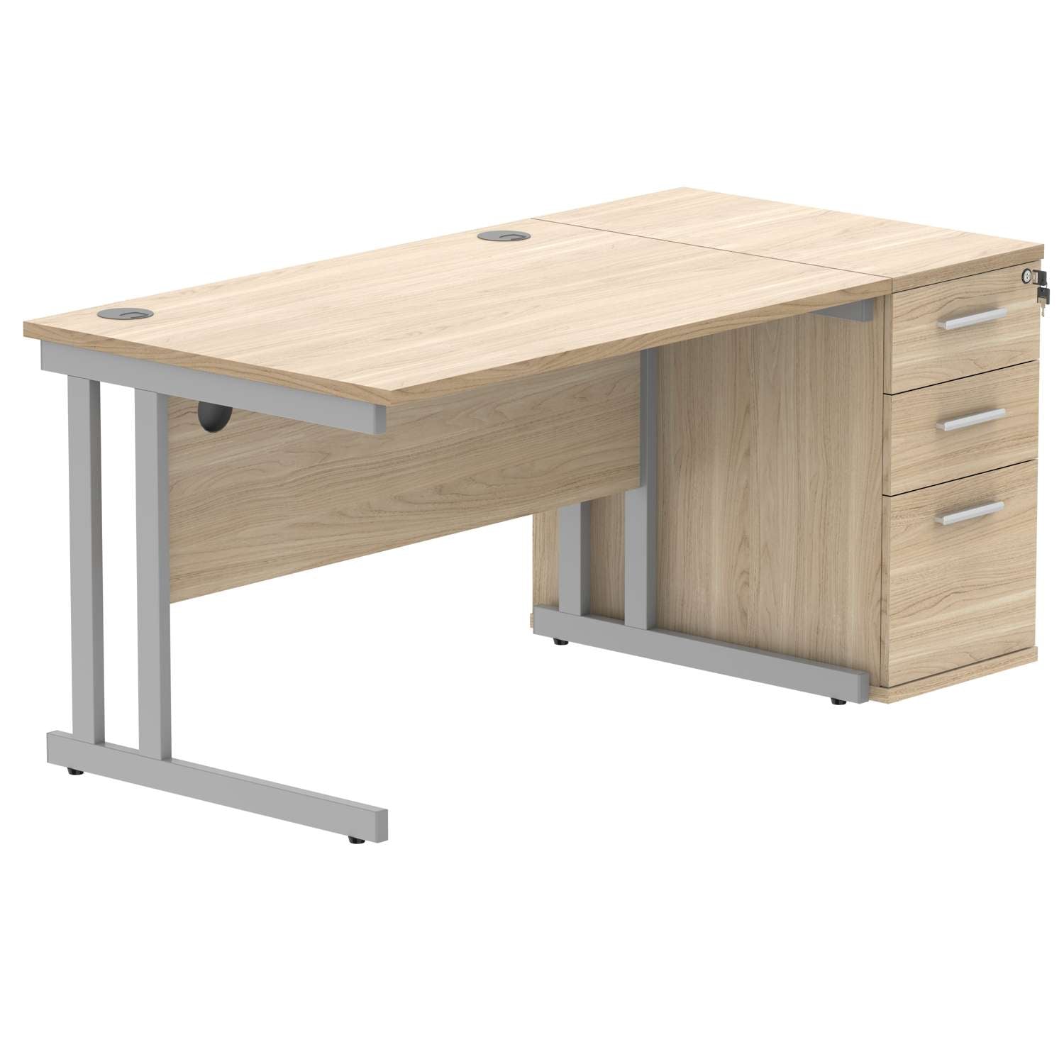 Double Upright Rectangular Desk + Desk High Pedestal (FSC)