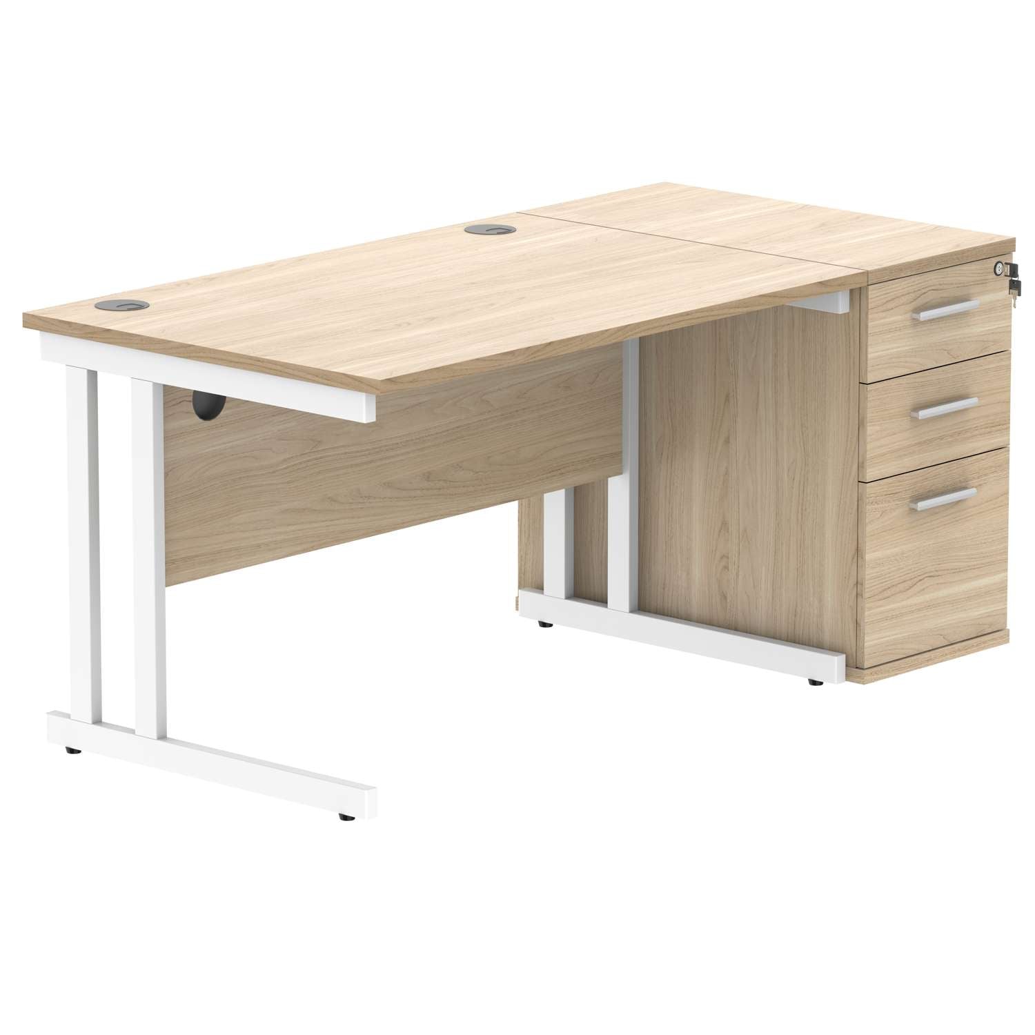 Double Upright Rectangular Desk + Desk High Pedestal (FSC)