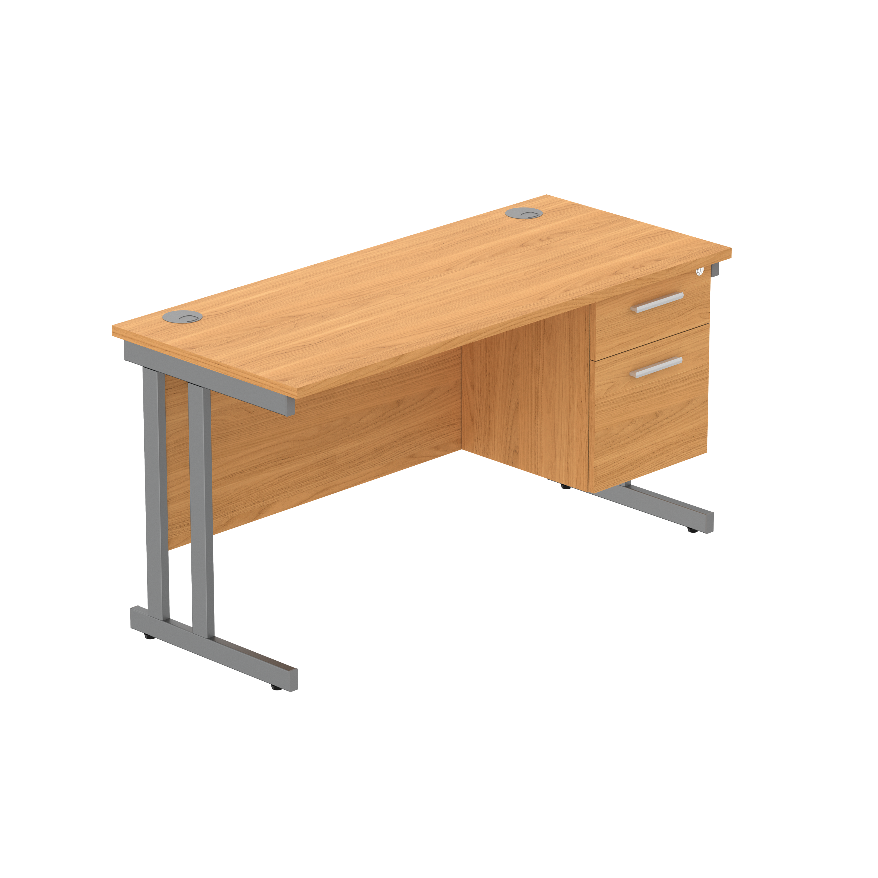 Office Rectangular Desk with Steel Double Upright Cantilever Legs + 2 Drawer Fixed Pedestal (FSC) | 1400X600 | Norwegian Beech/Graphite