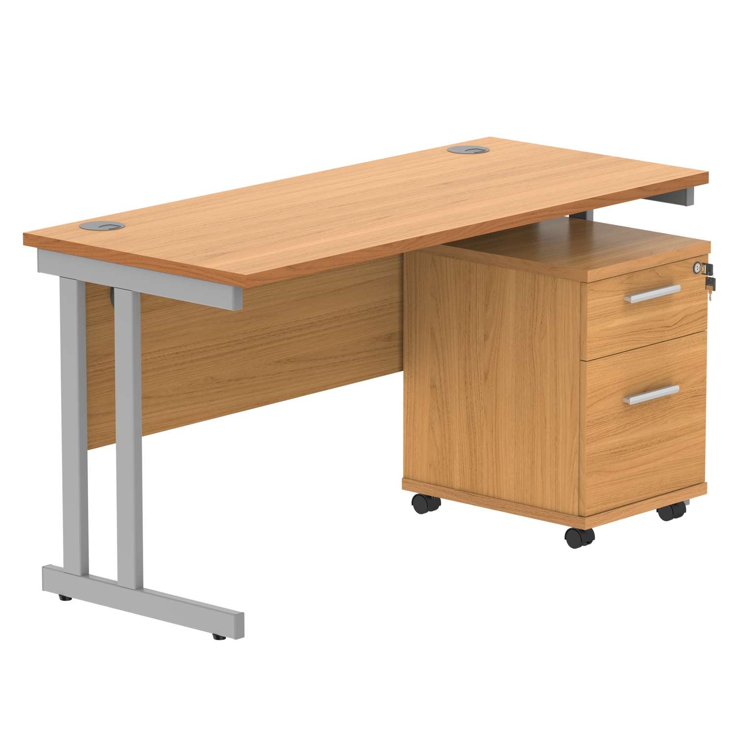 Double Upright Rectangular Desk + 2 Drawer Mobile Under Desk Pedestal (FSC)