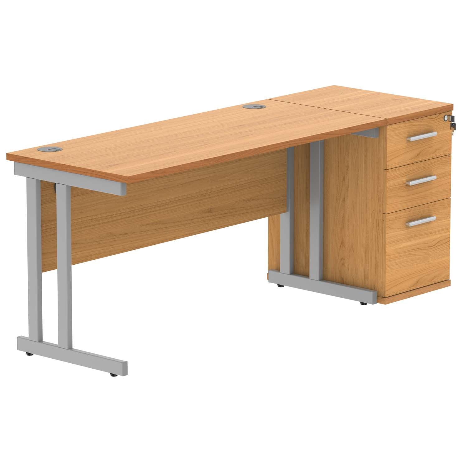 Double Upright Rectangular Desk + Desk High Pedestal (FSC)