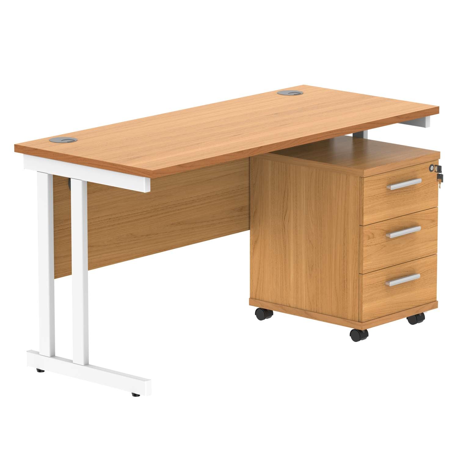 Double Upright Rectangular Desk + 3 Drawer Mobile Under Desk Pedestal (FSC)