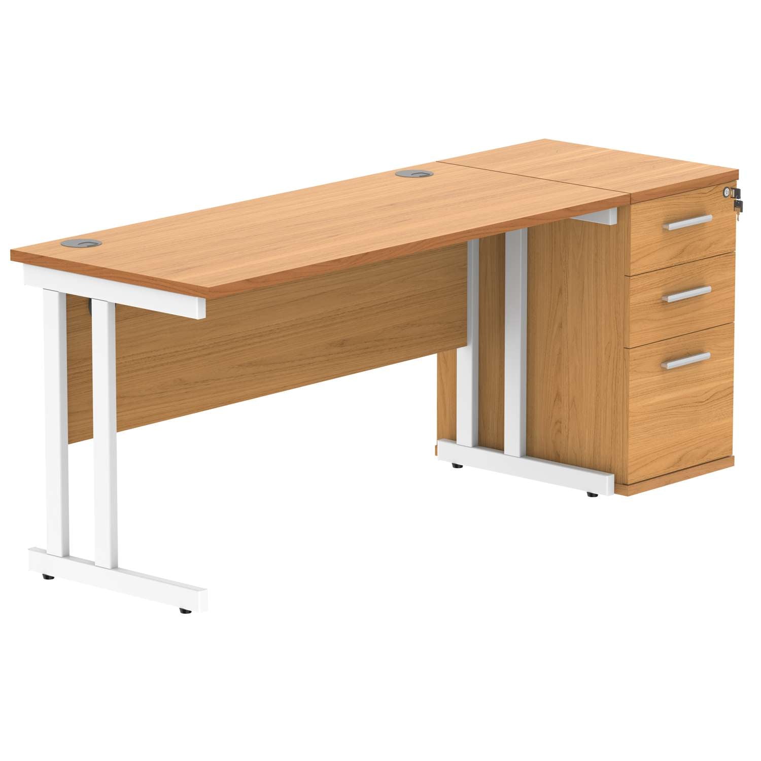 Double Upright Rectangular Desk + Desk High Pedestal (FSC)