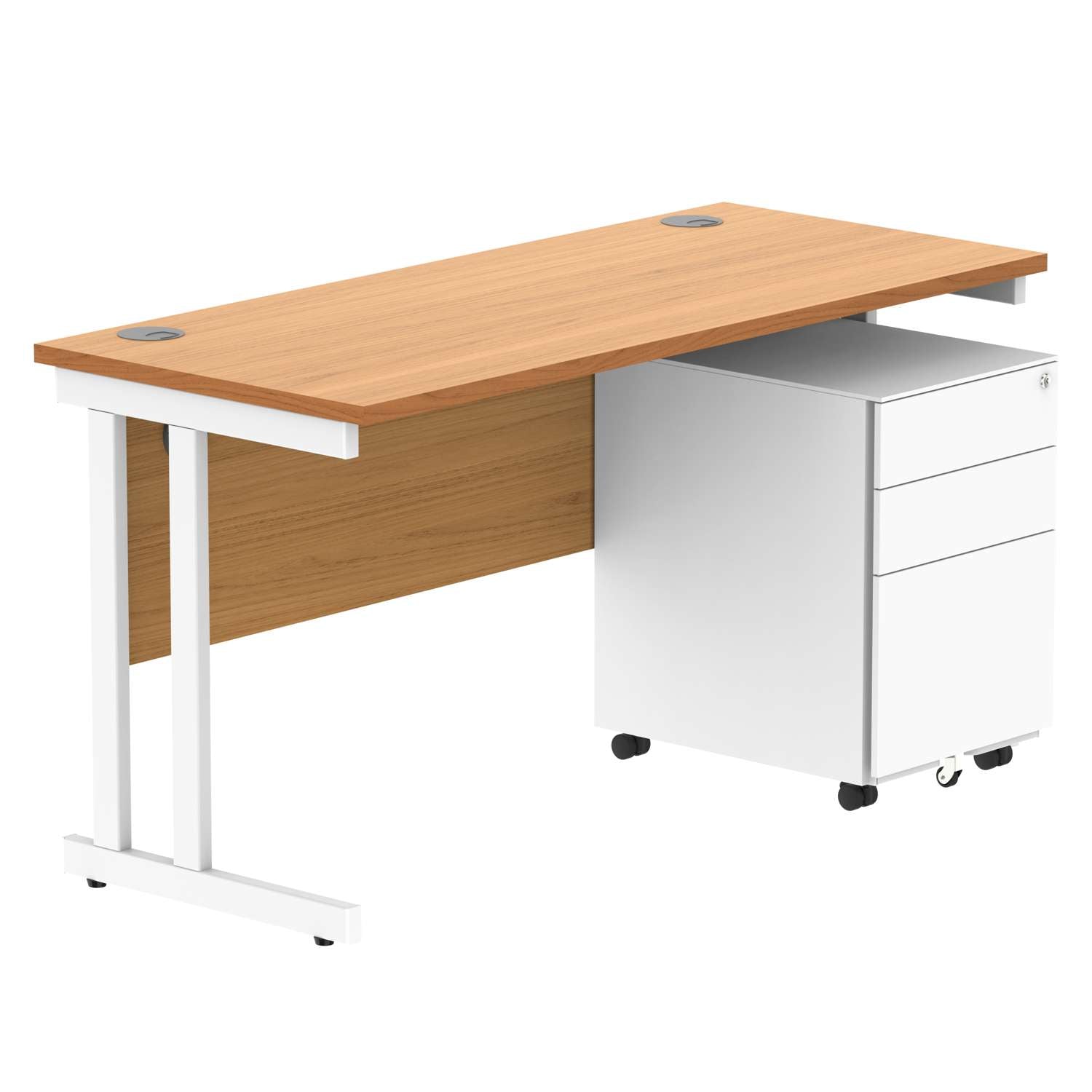 Double Upright Rectangular Desk + Under Desk Steel Pedestal 3 Drawers (FSC)