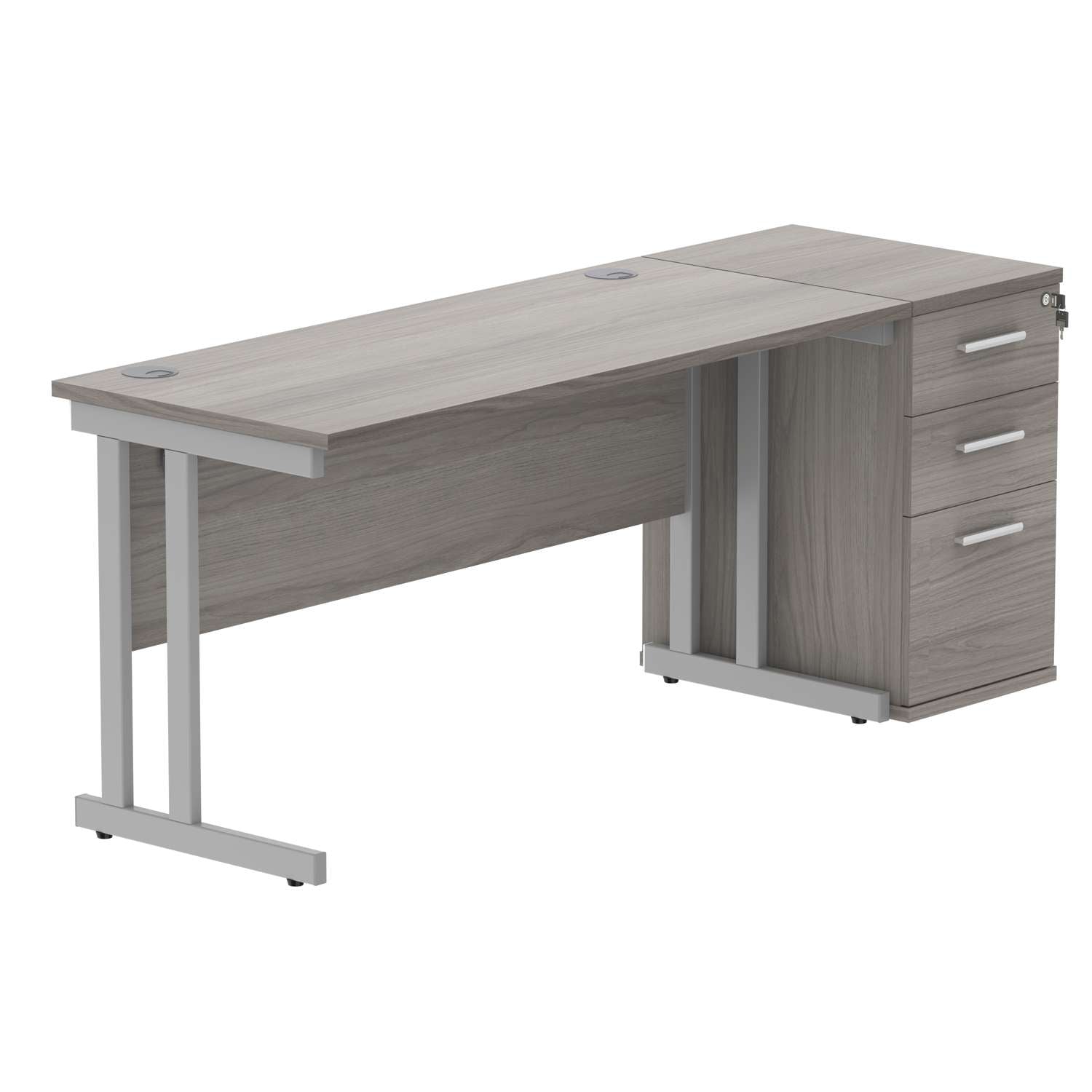 Double Upright Rectangular Desk + Desk High Pedestal (FSC)