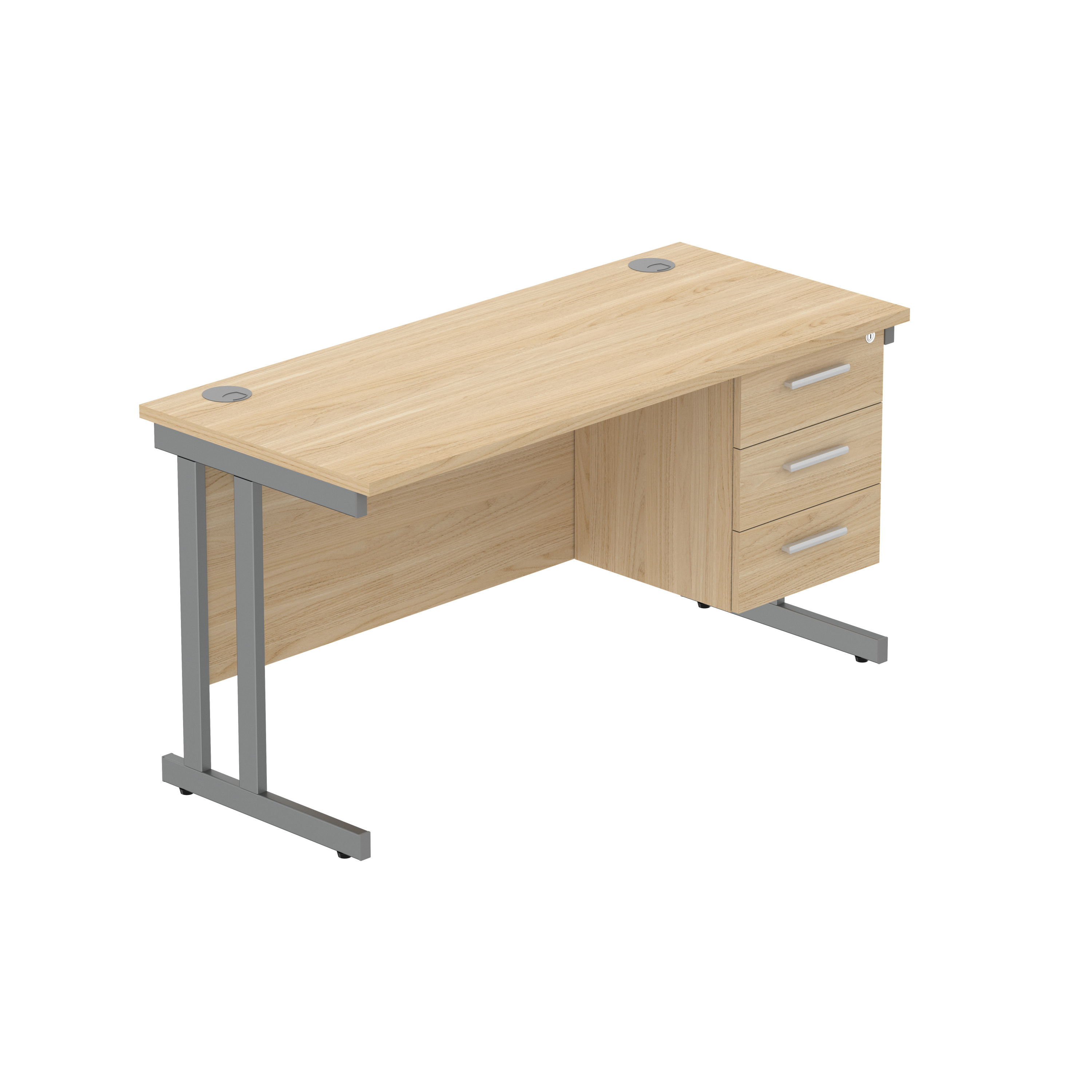 Office Rectangular Desk with Steel Double Upright Cantilever Legs + 3 Drawer Fixed Pedestal (FSC)