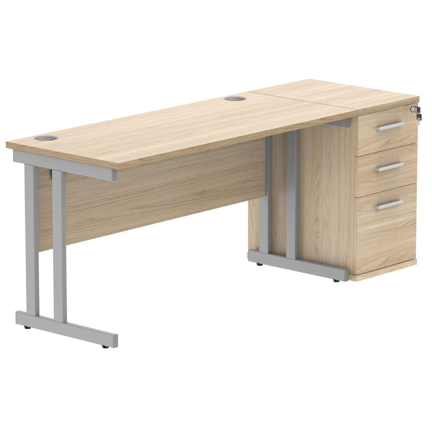 Double Upright Rectangular Desk + Desk High Pedestal (FSC)