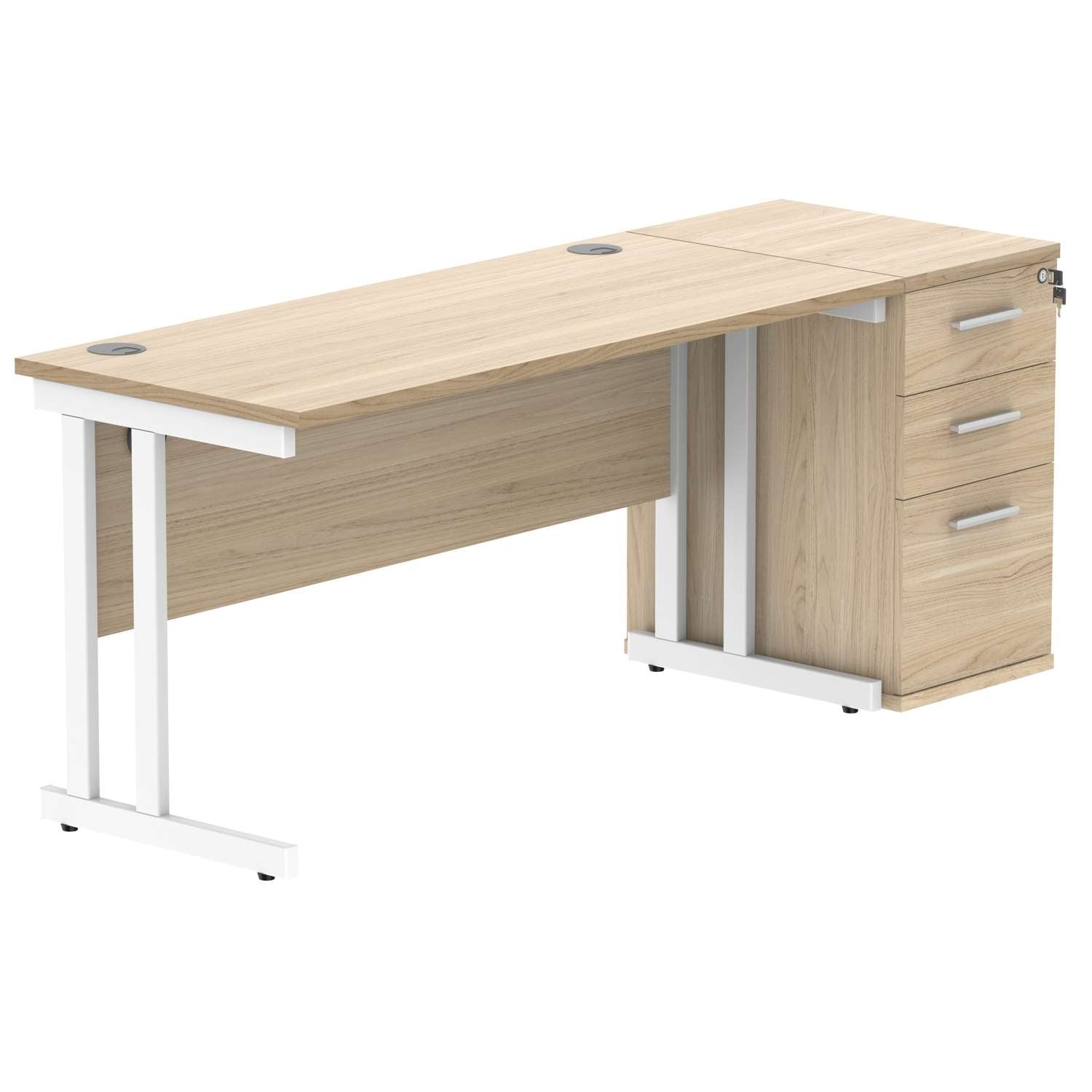 Double Upright Rectangular Desk + Desk High Pedestal (FSC)