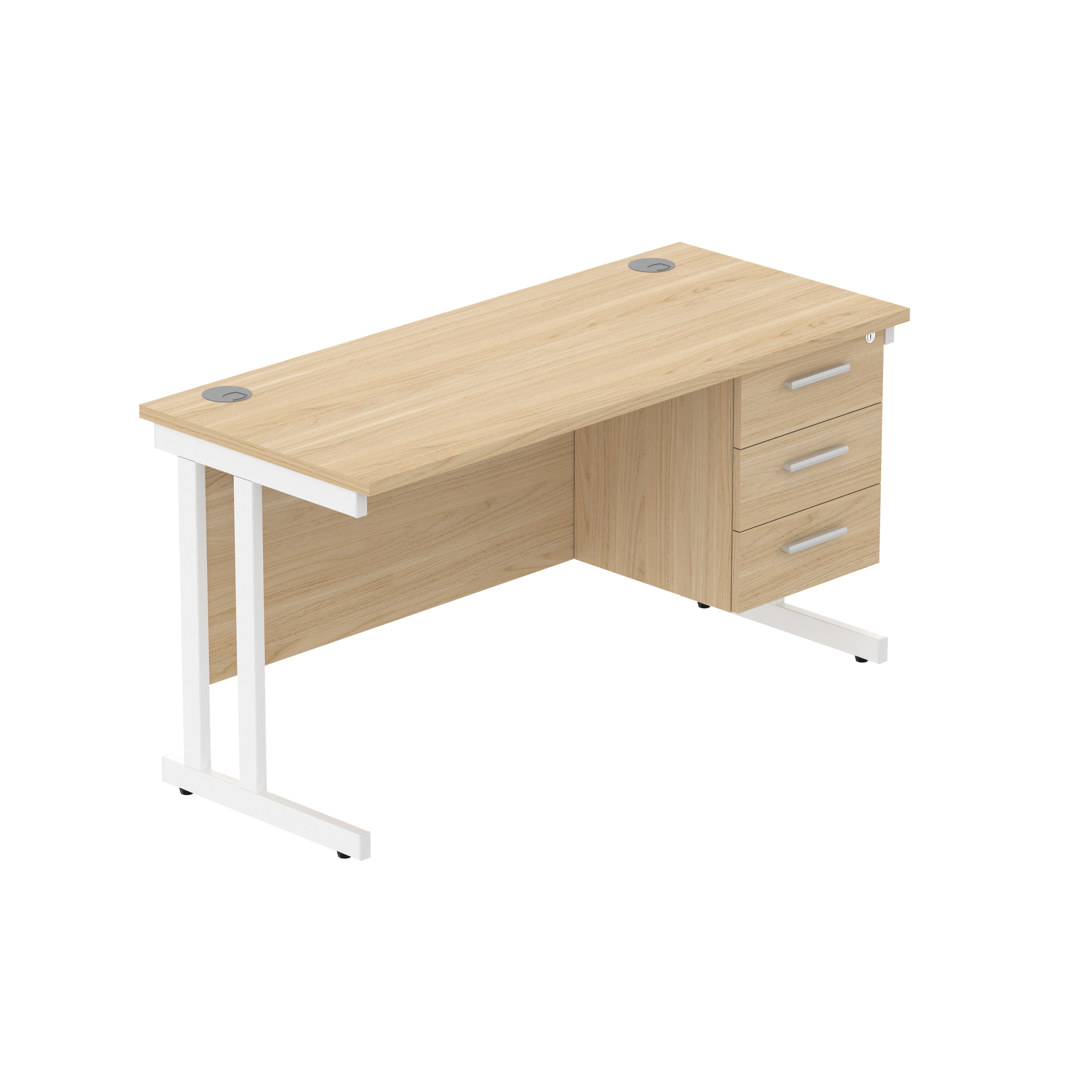 Office Rectangular Desk with Steel Double Upright Cantilever Legs + 3 Drawer Fixed Pedestal (FSC)