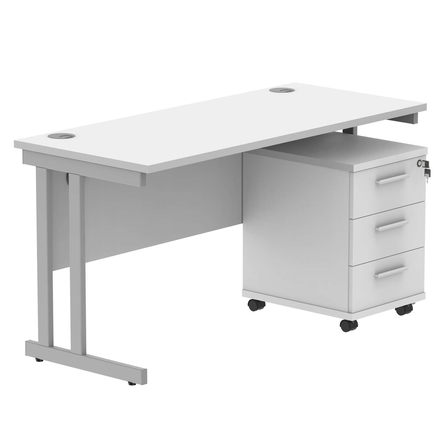 Double Upright Rectangular Desk + Desk High Pedestal (FSC)