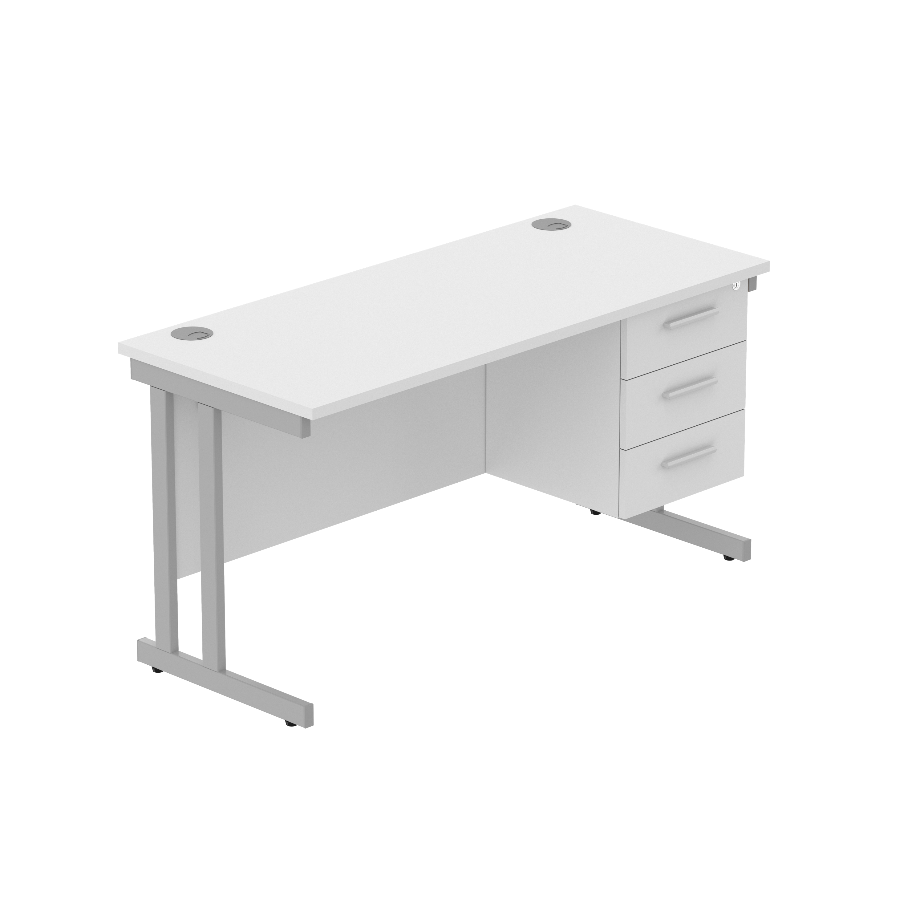 Office Rectangular Desk with Steel Double Upright Cantilever Legs + 3 Drawer Fixed Pedestal (FSC)