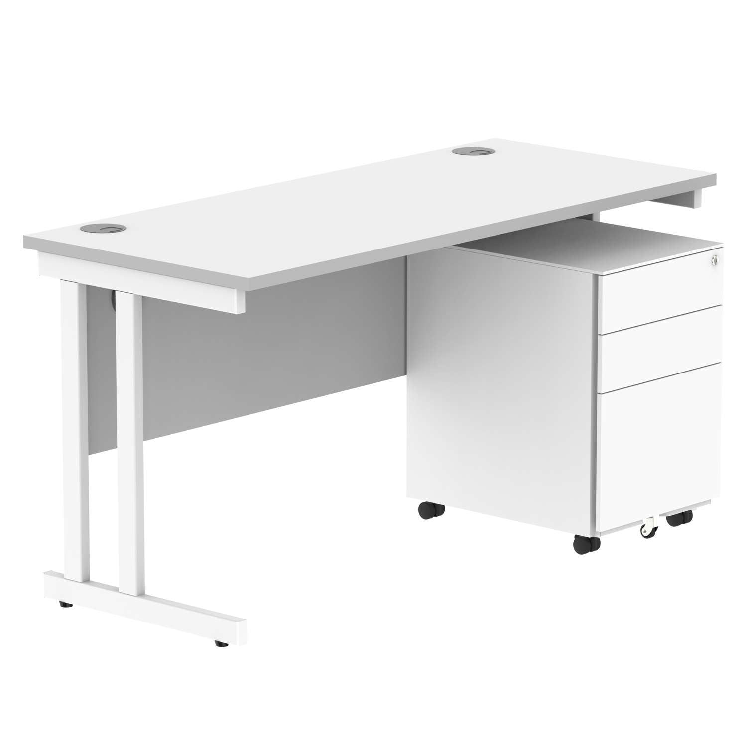 Double Upright Rectangular Desk + Under Desk Steel Pedestal 3 Drawers (FSC)