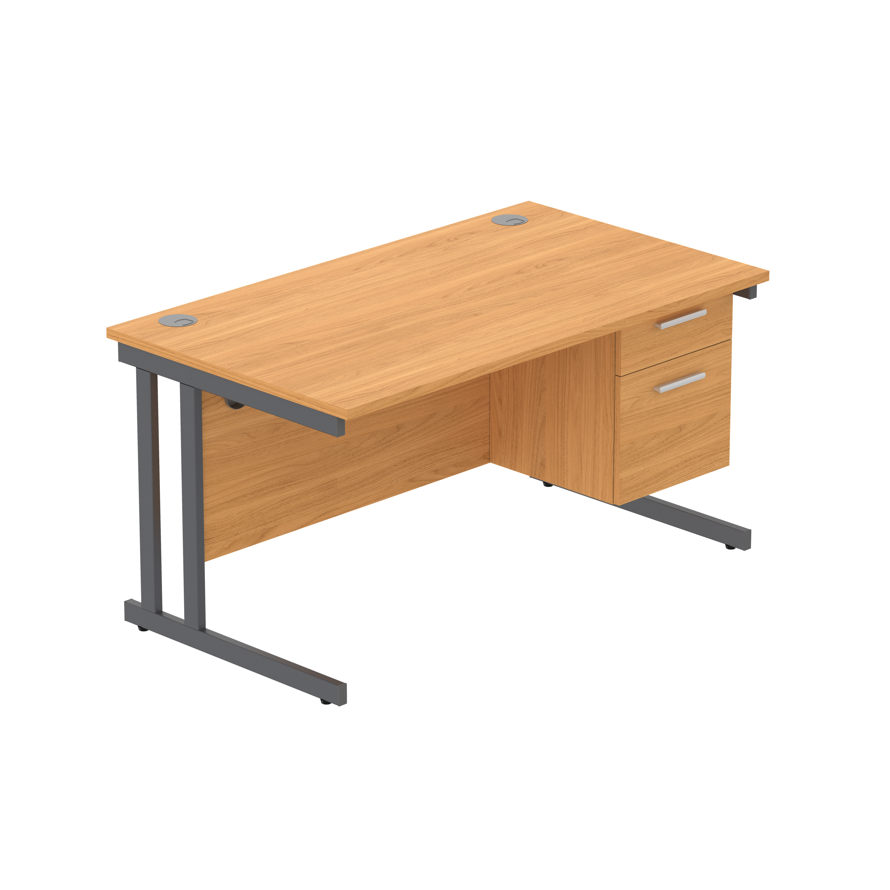 Office Rectangular Desk with Steel Double Upright Cantilever Legs + 2 Drawer Fixed Pedestal (FSC) | 1400X800 | Norwegian Beech/Graphite