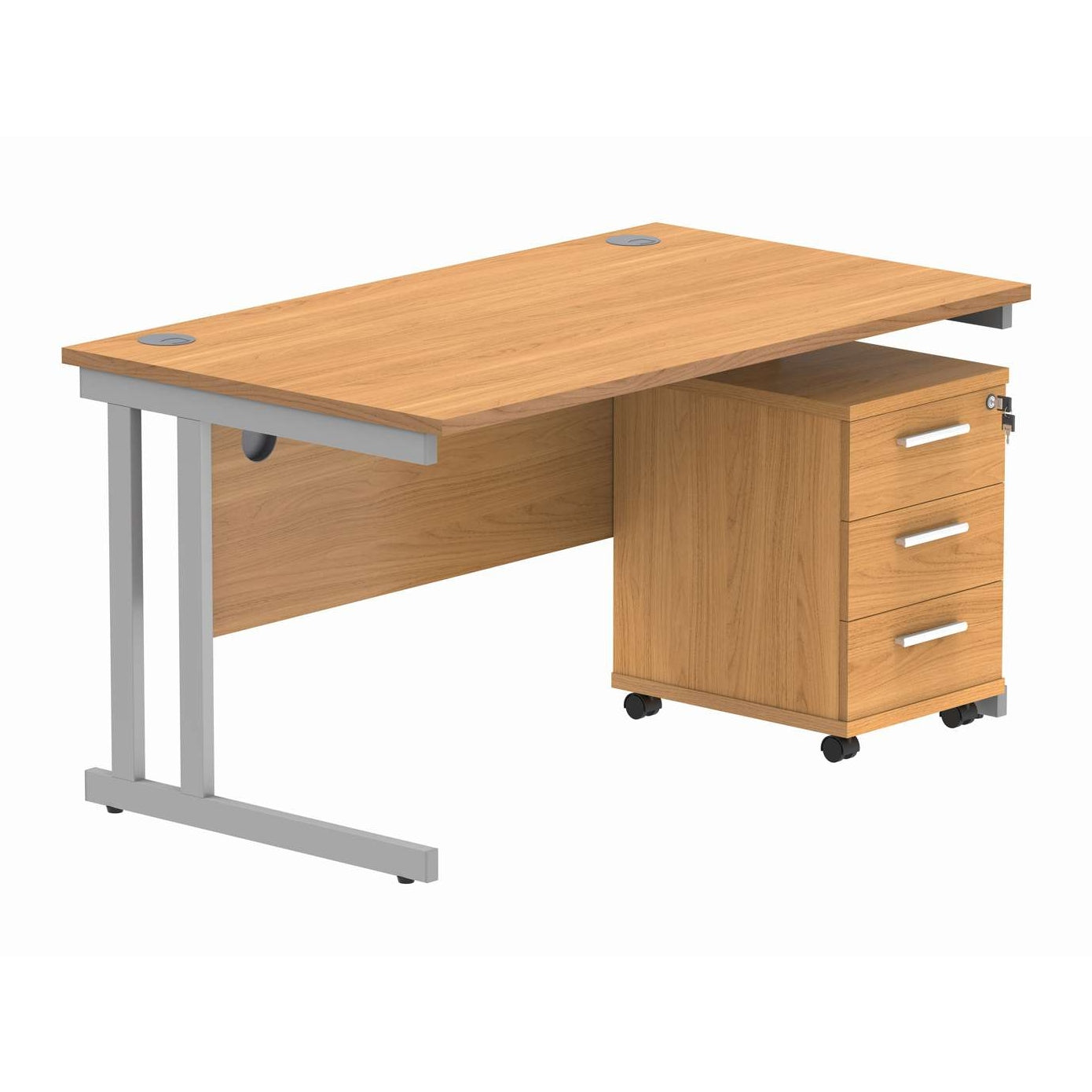 Double Upright Rectangular Desk + 3 Drawer Mobile Under Desk Pedestal (FSC)