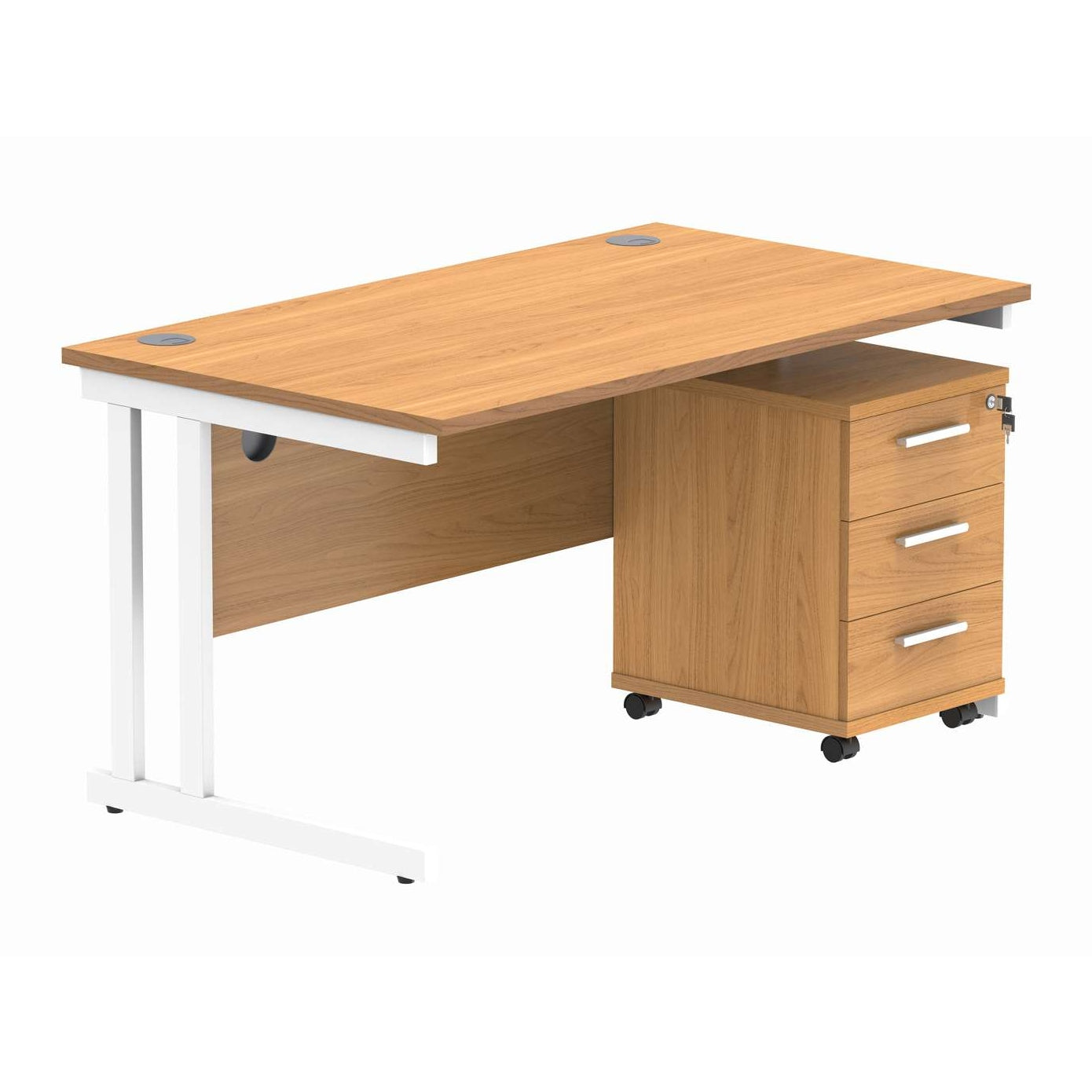 Double Upright Rectangular Desk + 3 Drawer Mobile Under Desk Pedestal (FSC)