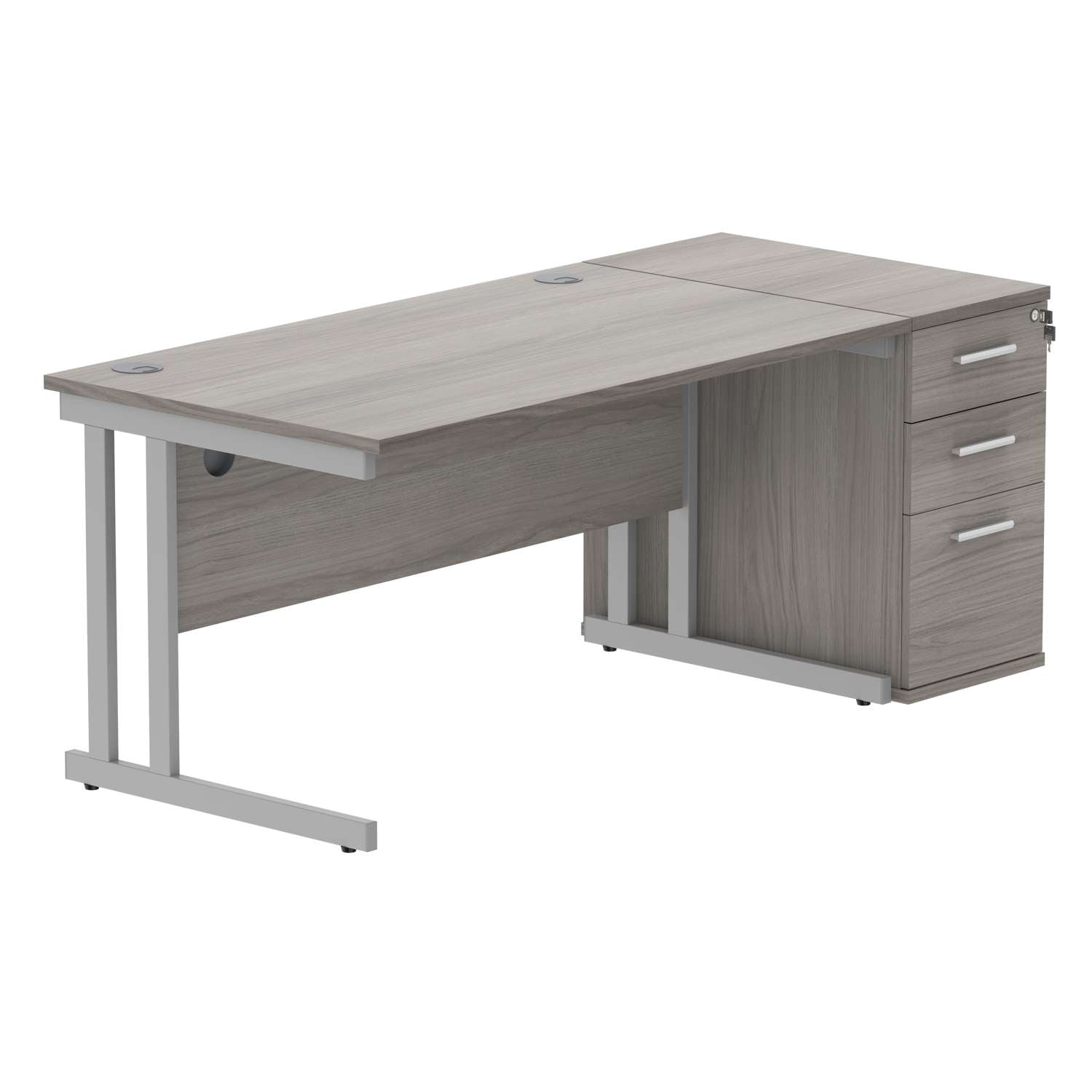 Double Upright Rectangular Desk + Desk High Pedestal (FSC)