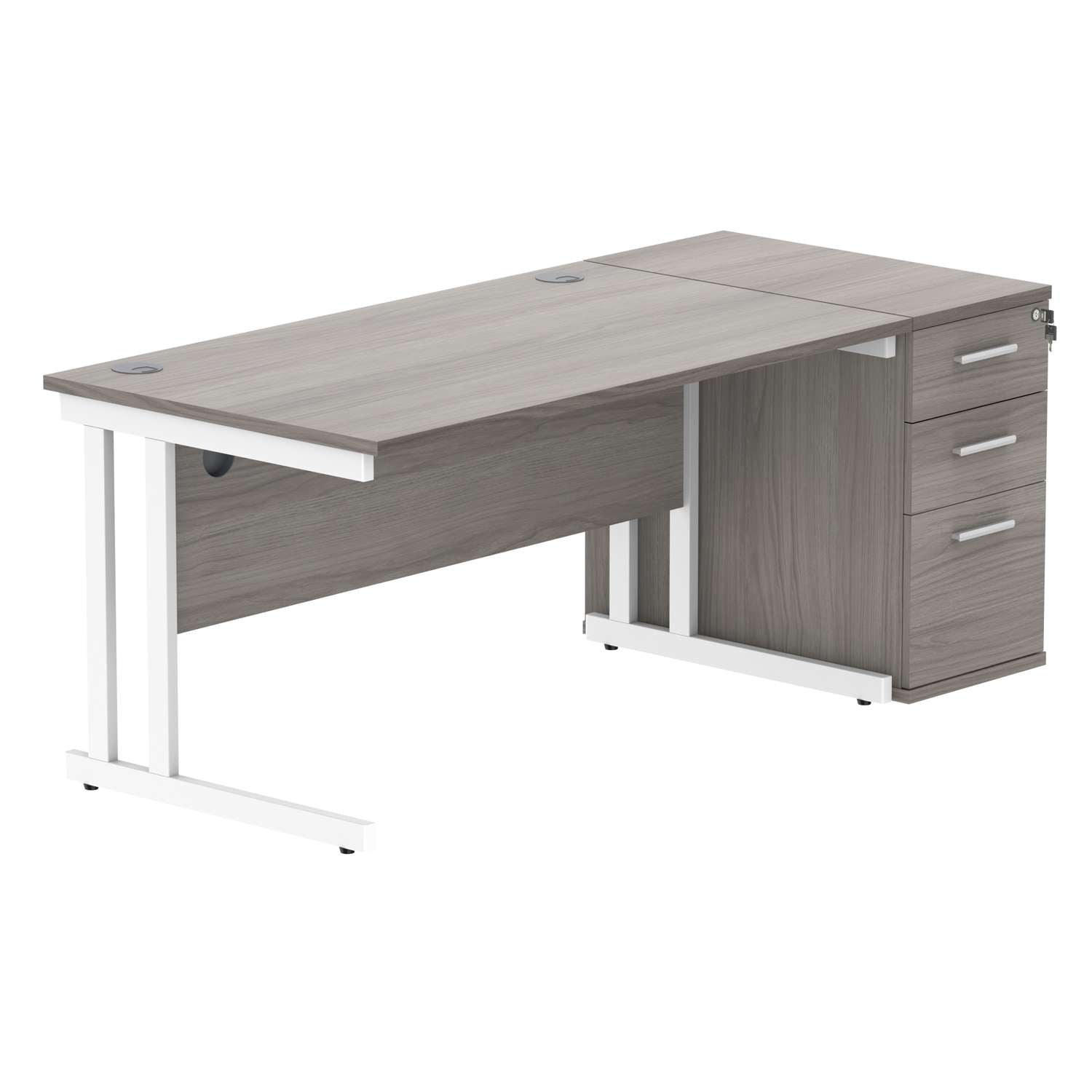 Double Upright Rectangular Desk + Desk High Pedestal (FSC)