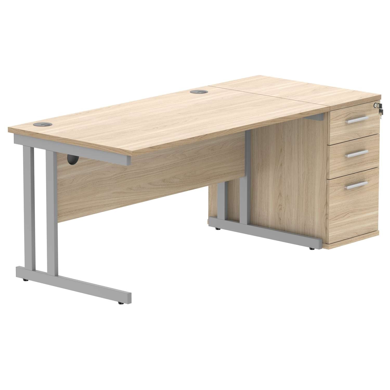 Double Upright Rectangular Desk + Desk High Pedestal (FSC)