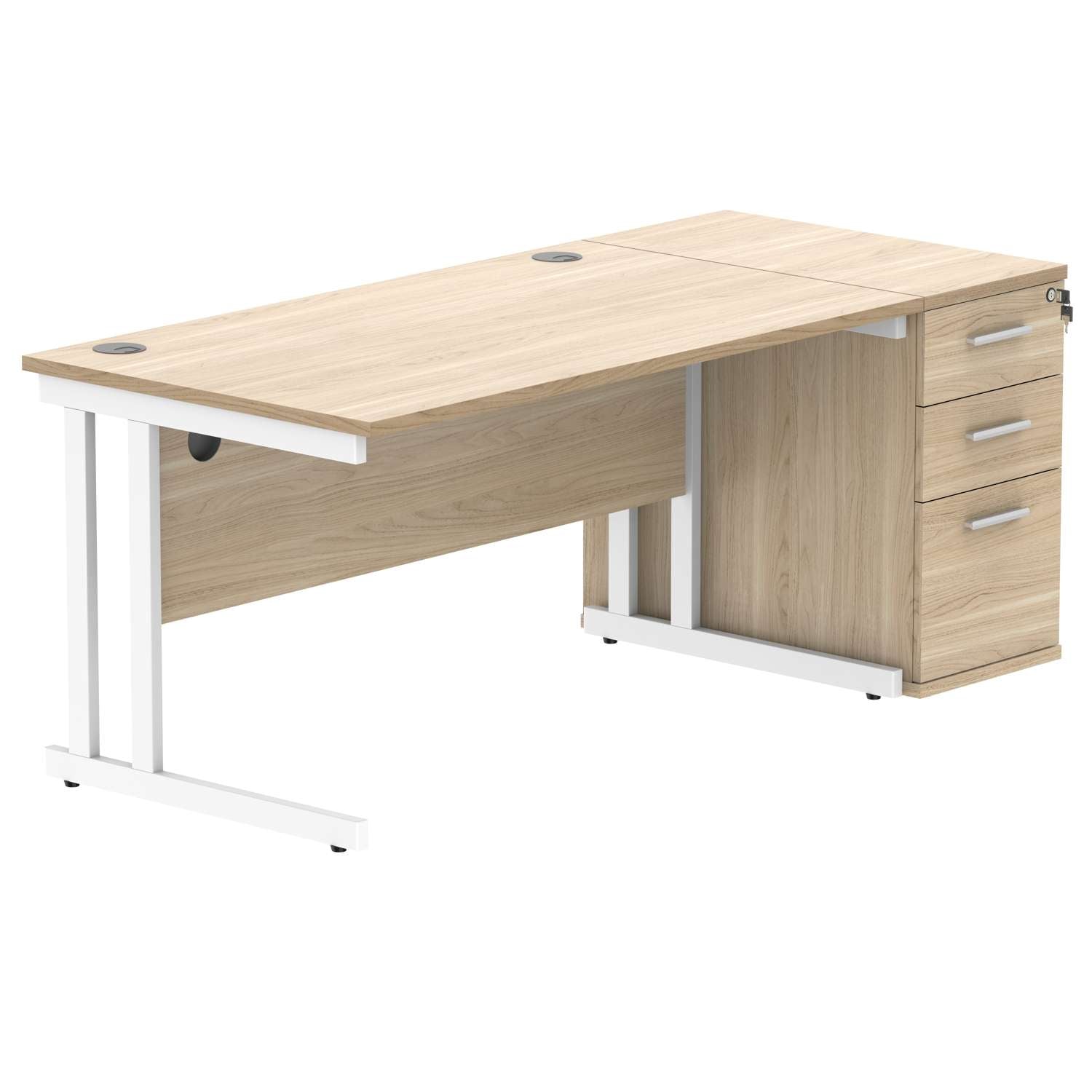 Double Upright Rectangular Desk + Desk High Pedestal (FSC)