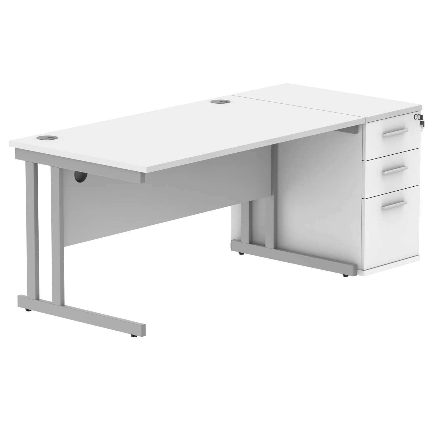 Double Upright Rectangular Desk + Desk High Pedestal (FSC)