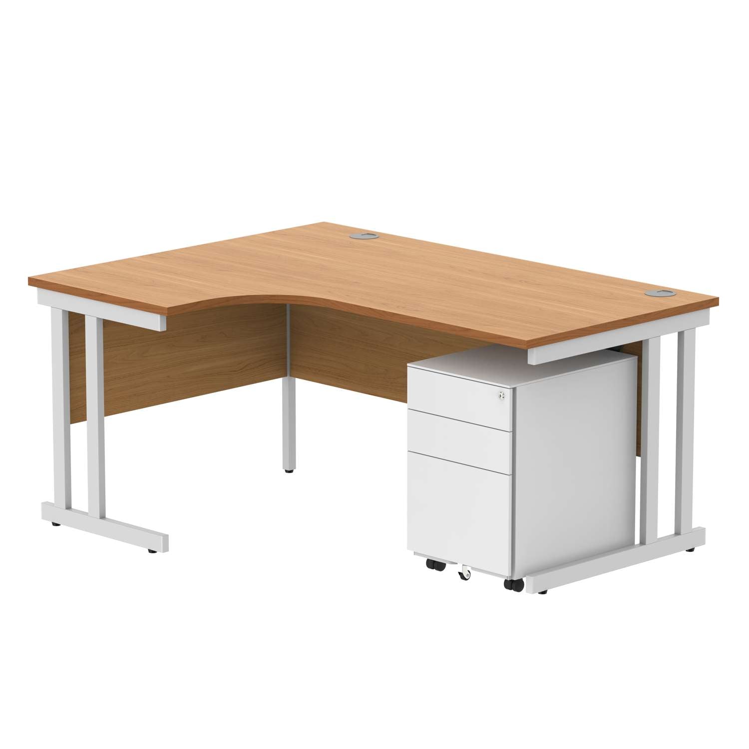 Double Upright Left Hand Radial Desk + Under Desk Steel Pedestal 3 Drawers (FSC)