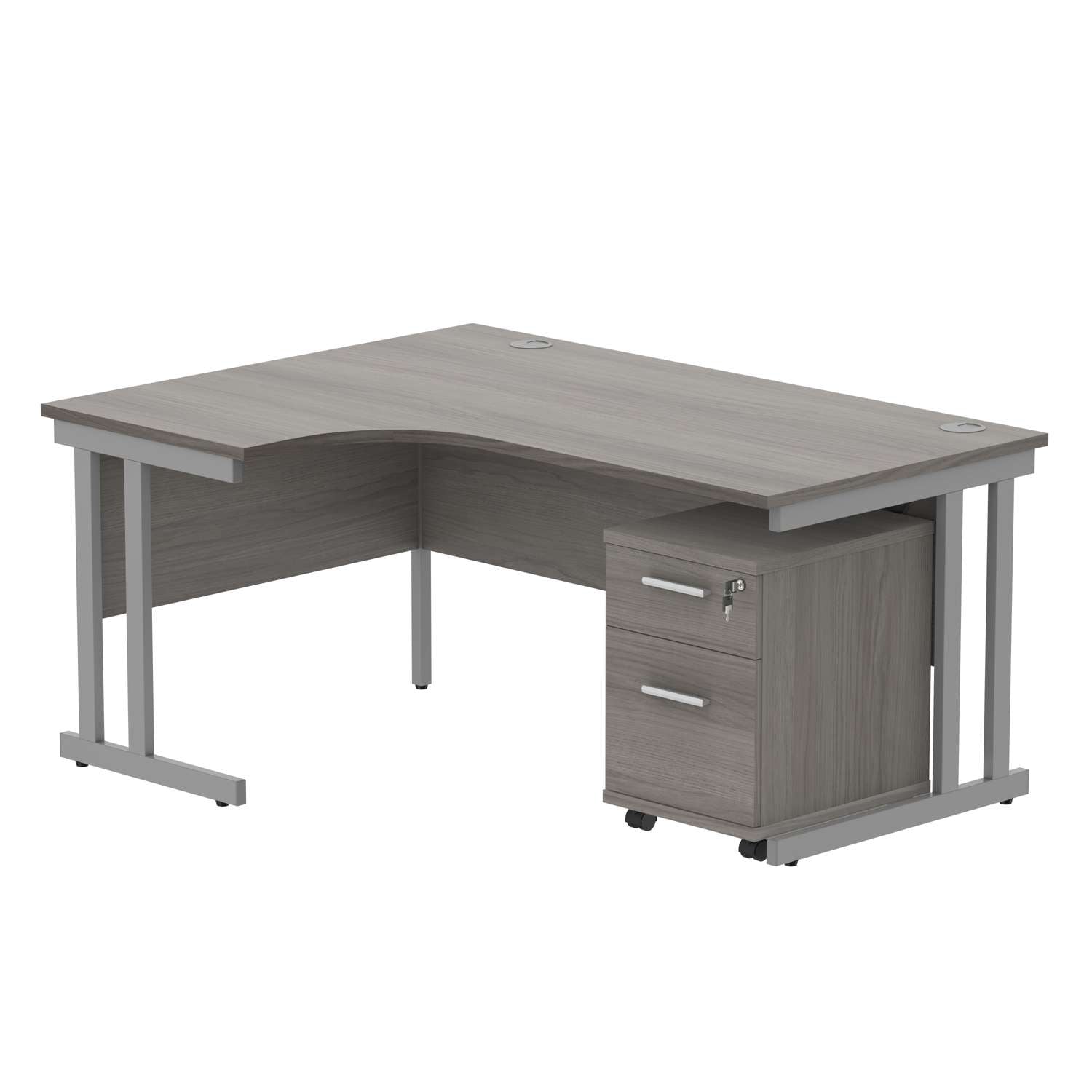 Double Upright Left Hand Radial Desk + 2 Drawer Mobile Under Desk Pedestal (FSC)