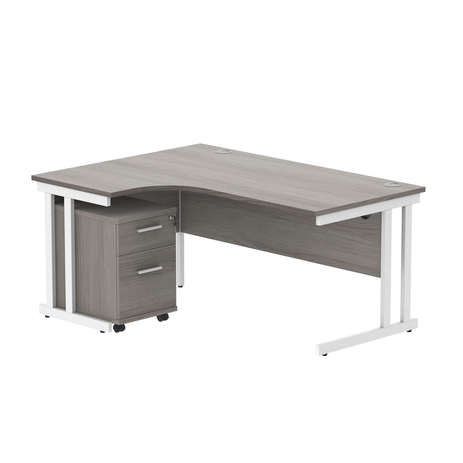 Double Upright Left Hand Radial Desk + 2 Drawer Mobile Under Desk Pedestal (FSC)