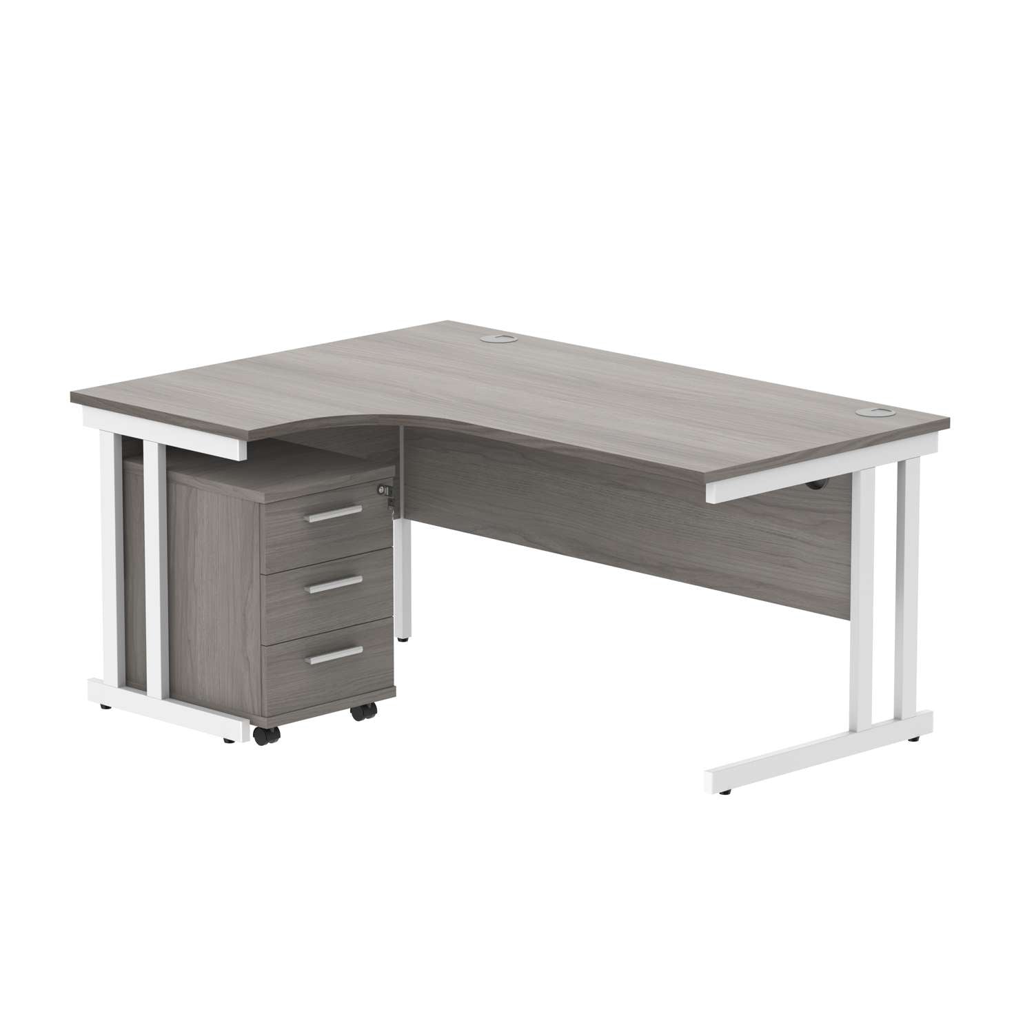 Double Upright Left Hand Radial Desk + 3 Drawer Mobile Under Desk Pedestal (FSC)