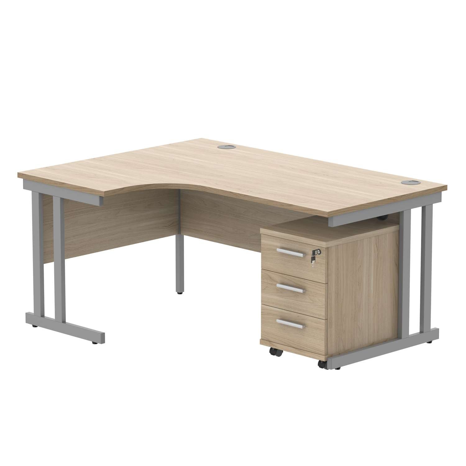 Double Upright Left Hand Radial Desk + 3 Drawer Mobile Under Desk Pedestal (FSC)