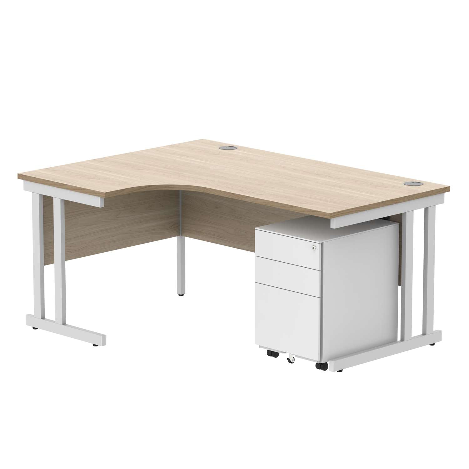 Double Upright Left Hand Radial Desk + Under Desk Steel Pedestal 3 Drawers (FSC)