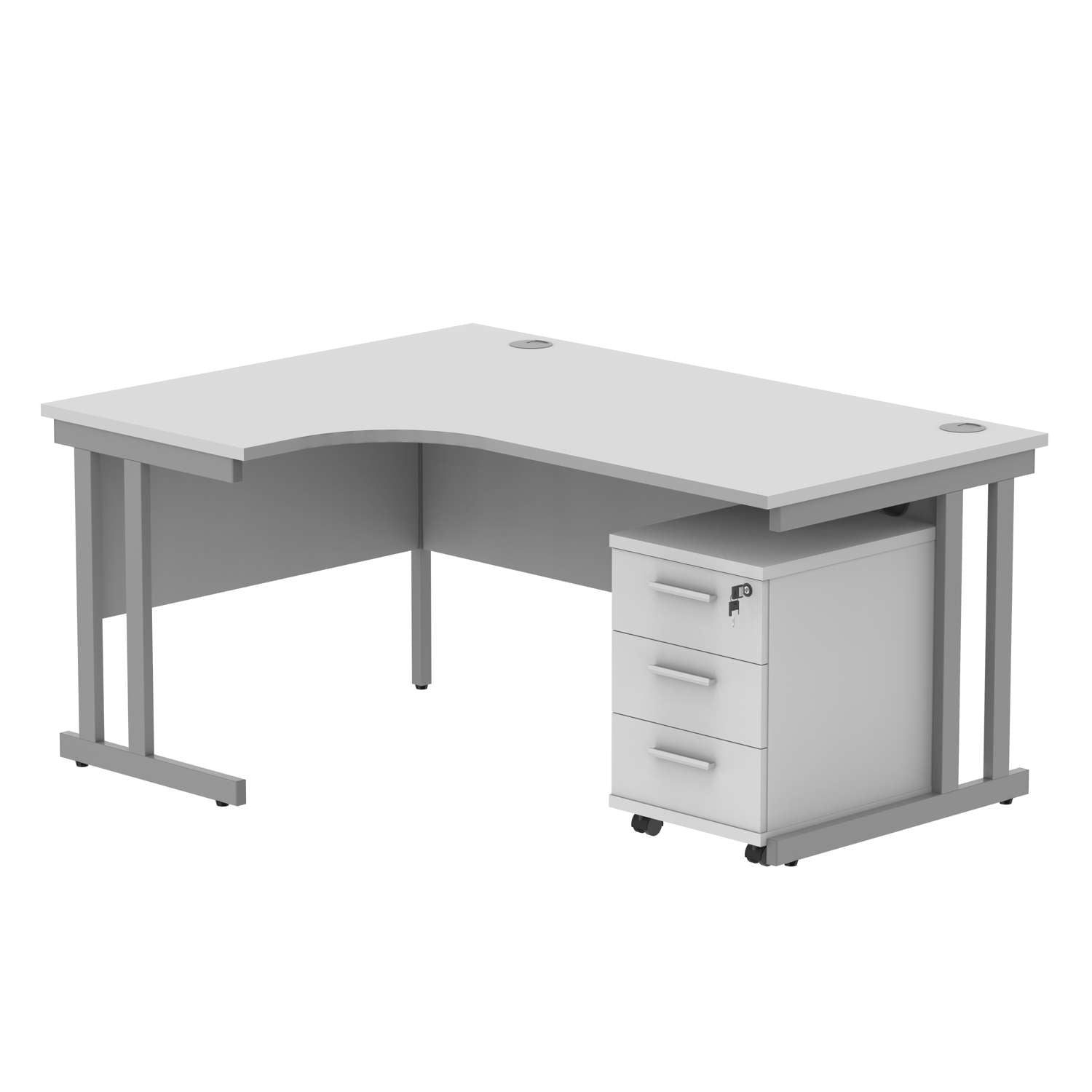 Double Upright Left Hand Radial Desk + 3 Drawer Mobile Under Desk Pedestal (FSC)