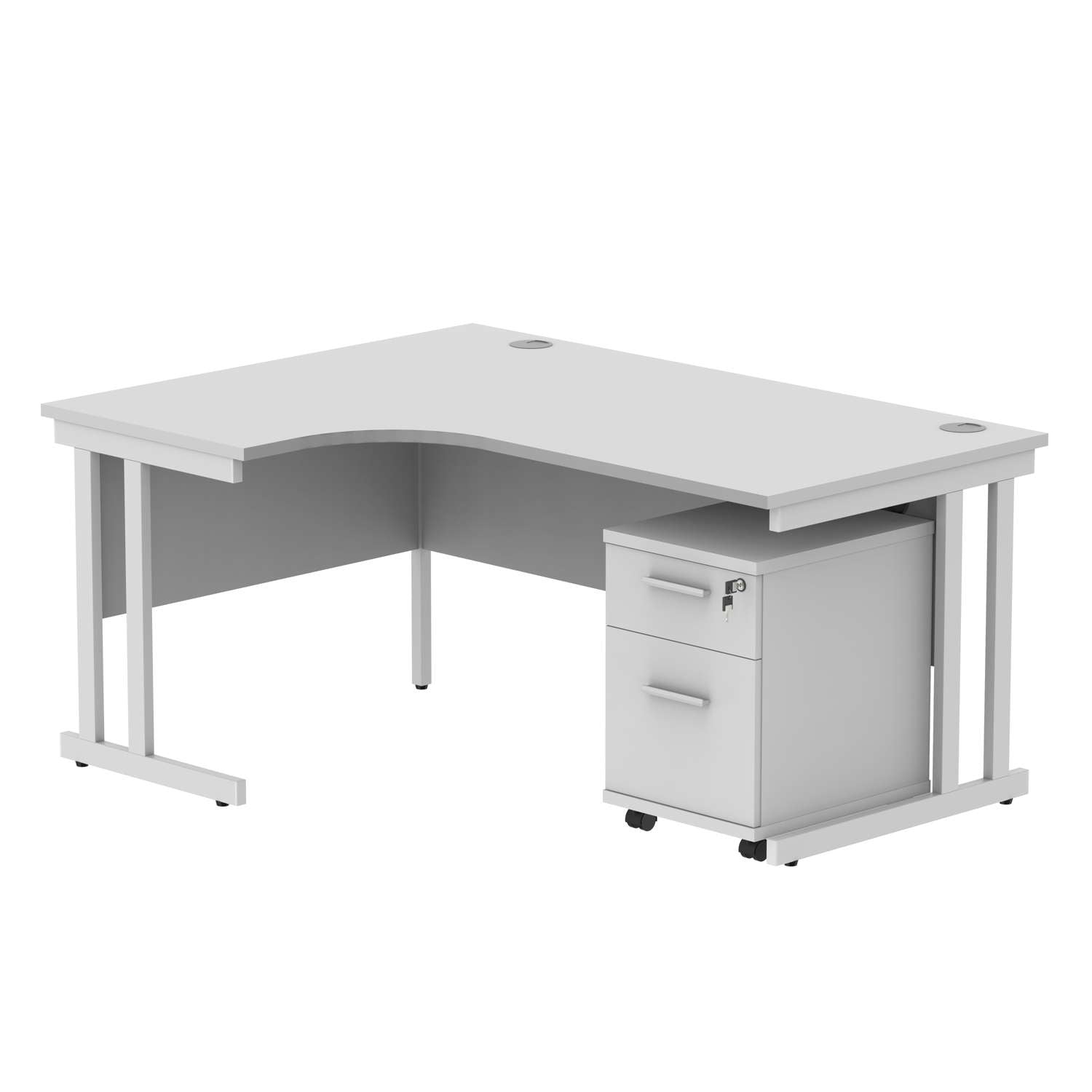 Double Upright Left Hand Radial Desk + 2 Drawer Mobile Under Desk Pedestal (FSC)